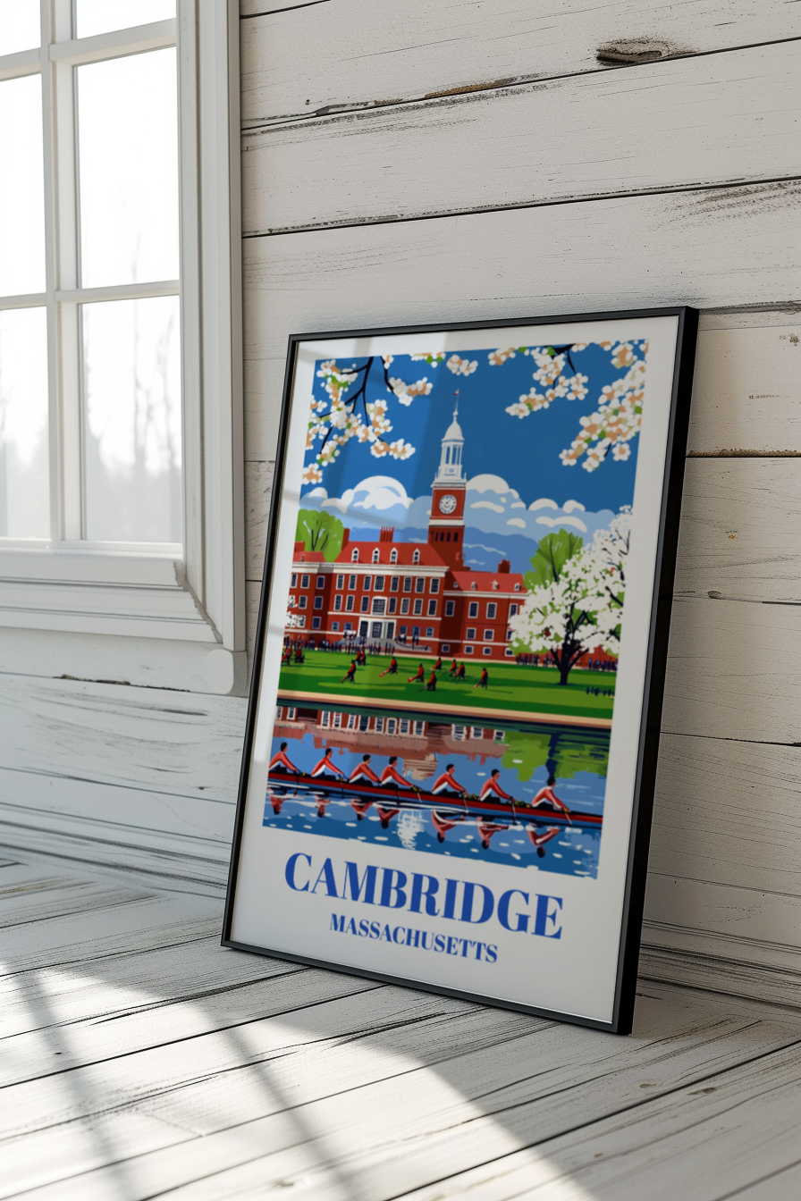 Cambridge Massachusetts Travel Poster, Historic Harvard Square Artwork