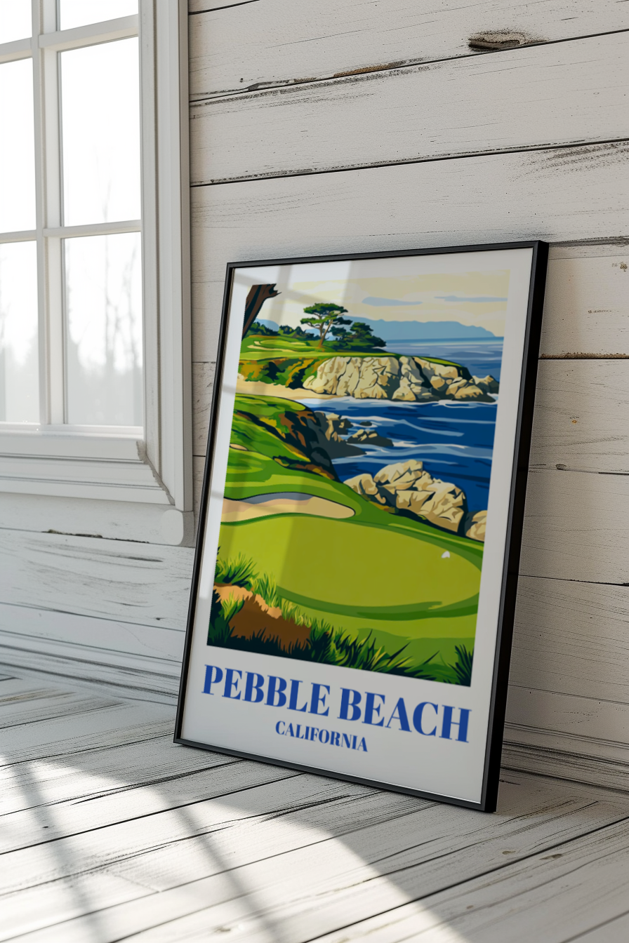 Pebble Beach Golf Course Travel Poster, Monterey California Wall Art Print