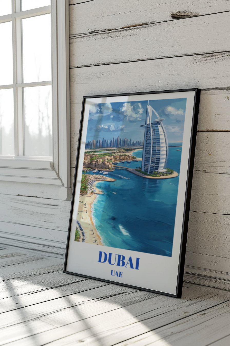 Dubai Travel Poster, Modern Wall Art of UAE Skyline