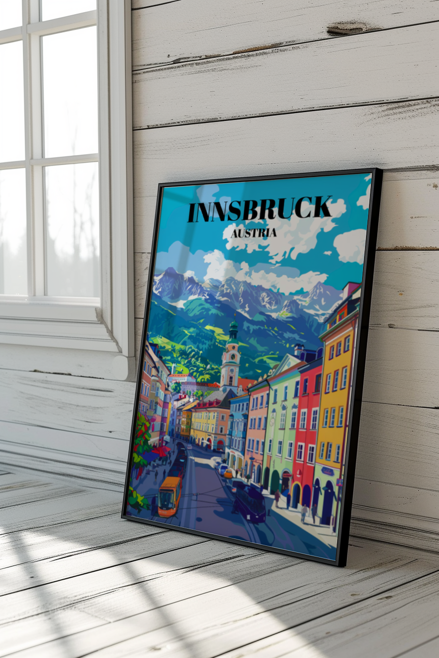 Innsbruck, Austria Travel Poster: Alpine Landscapes, Historic Architecture