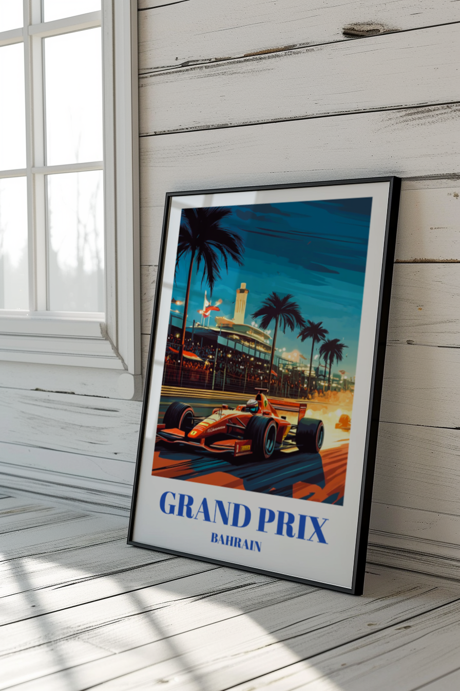 Bahrain Grand Prix Travel Poster, Sakhir Circuit Formula 1 Art Print