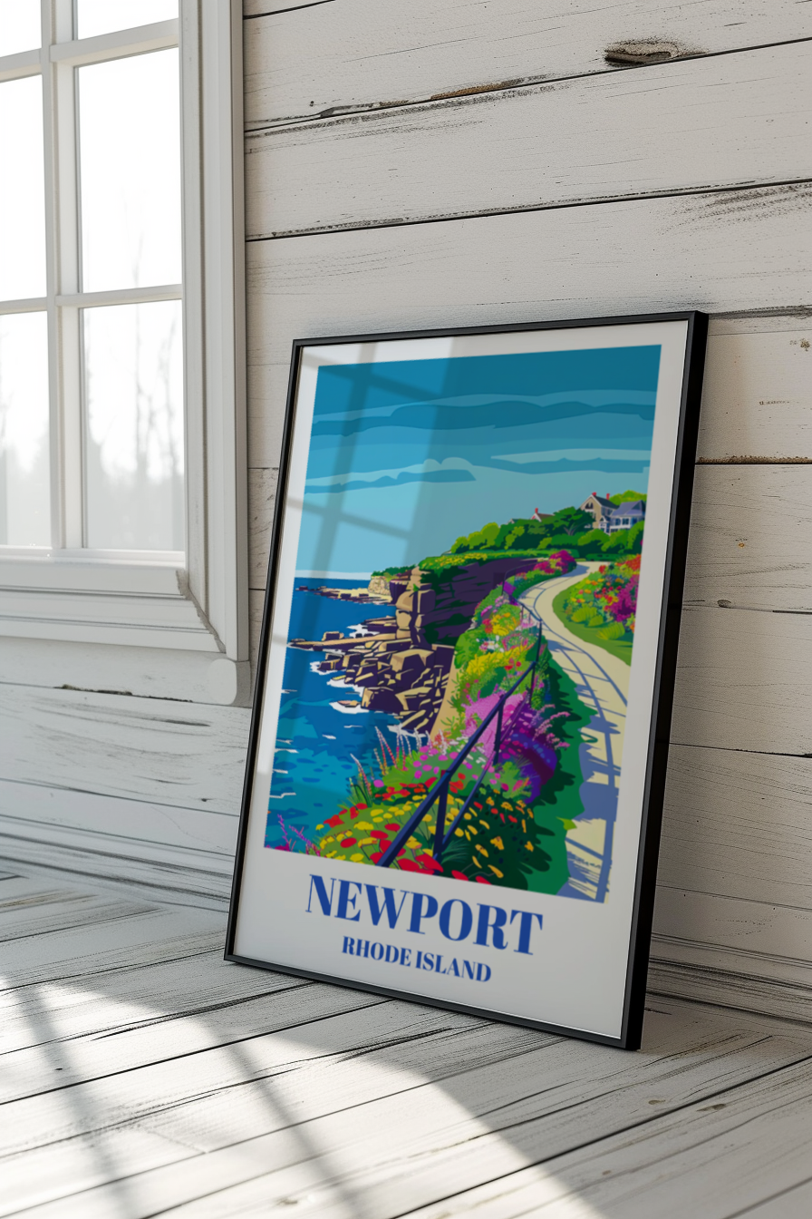 Newport Rhode Island Travel Poster: Cliff Walk Coastal Landscape