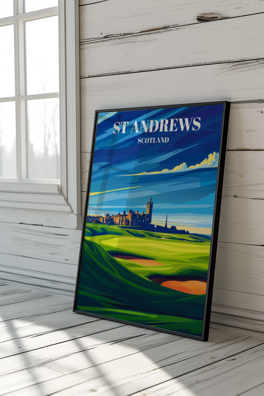 St. Andrews Links Scotland Travel Poster Print, Historic Golf Course Art Decor