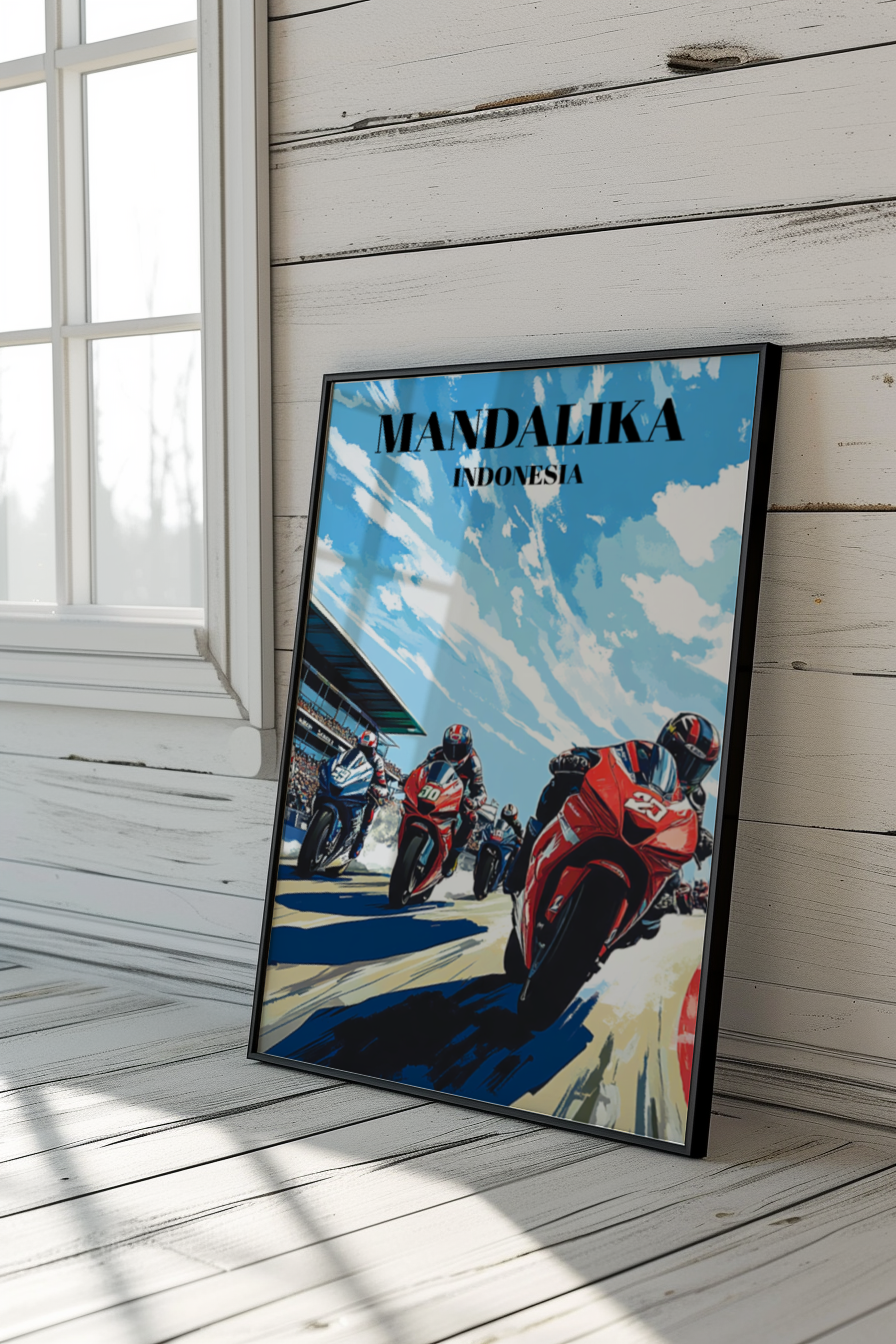 Mandalika International Circuit Travel Poster, Indonesia MotoGP Track Art,