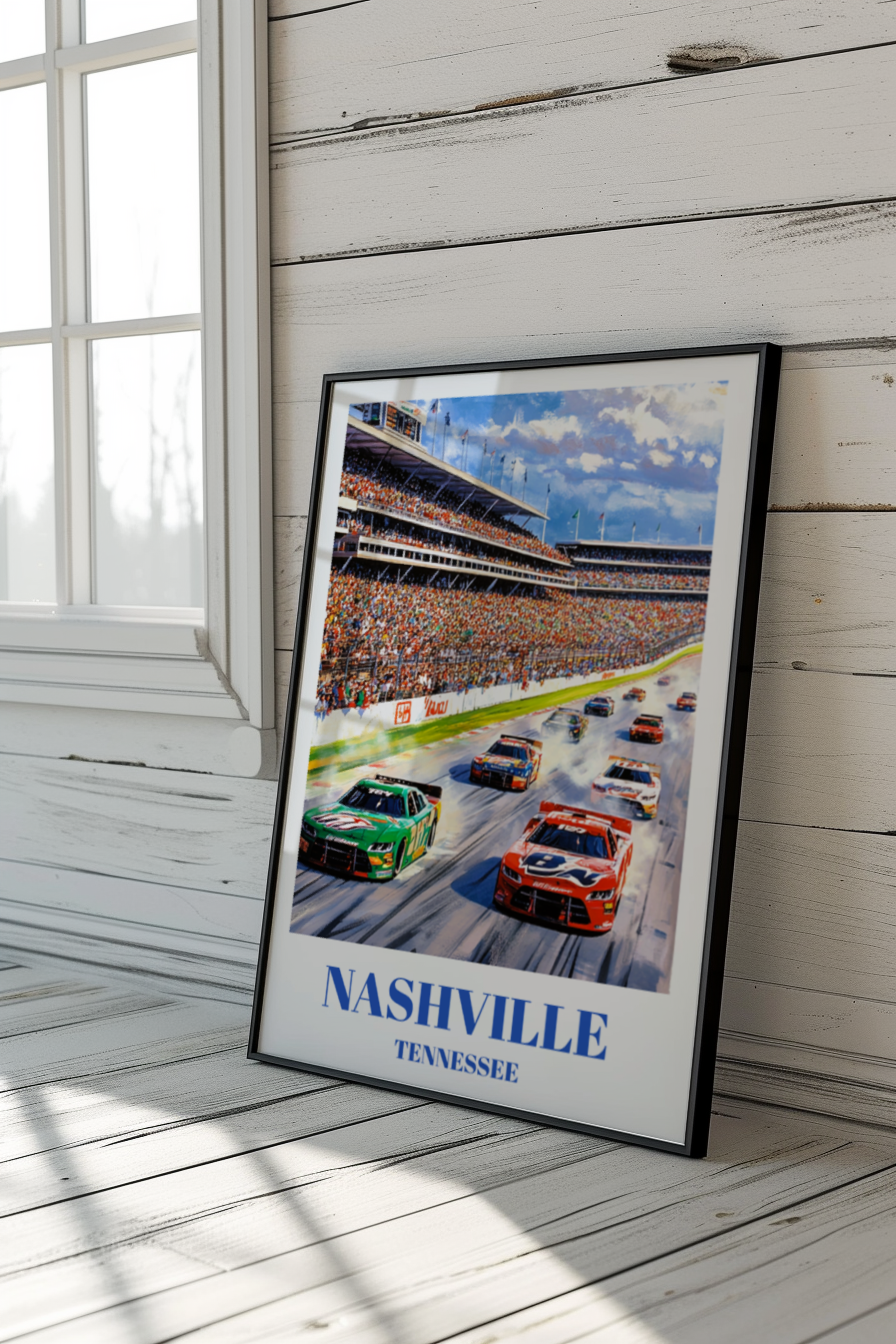Nashville Tennessee Speedway Travel Print, Retro Racing Wall Art, Race Track Print