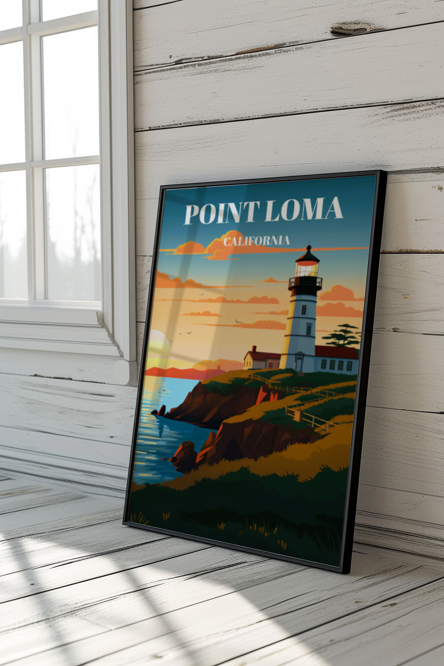 Point Loma Lighthouse Travel Poster Art Print - San Diego Coastal Wall Decor