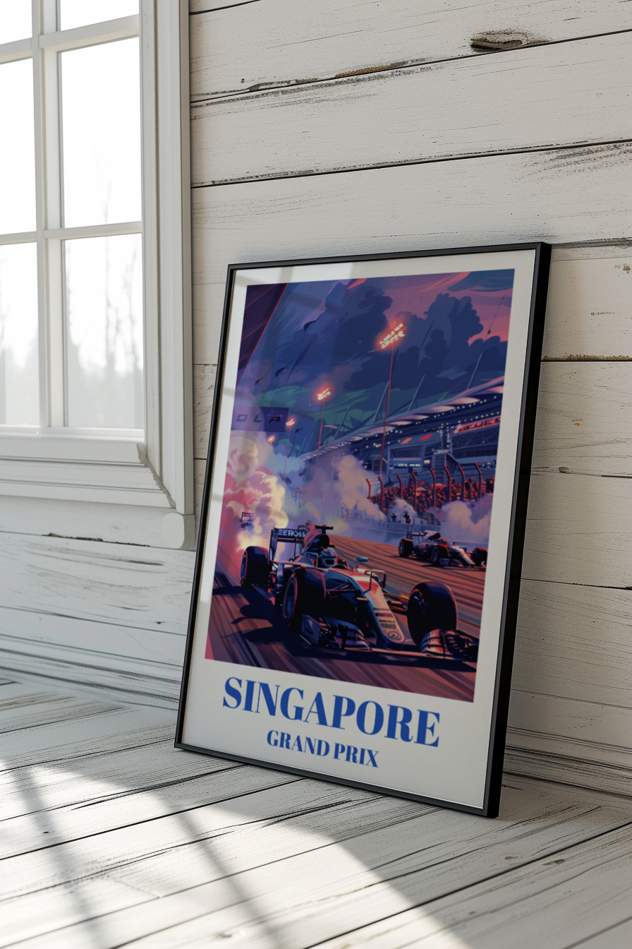 Singapore Grand Prix Track Travel Poster, F1 Circuit Art Print