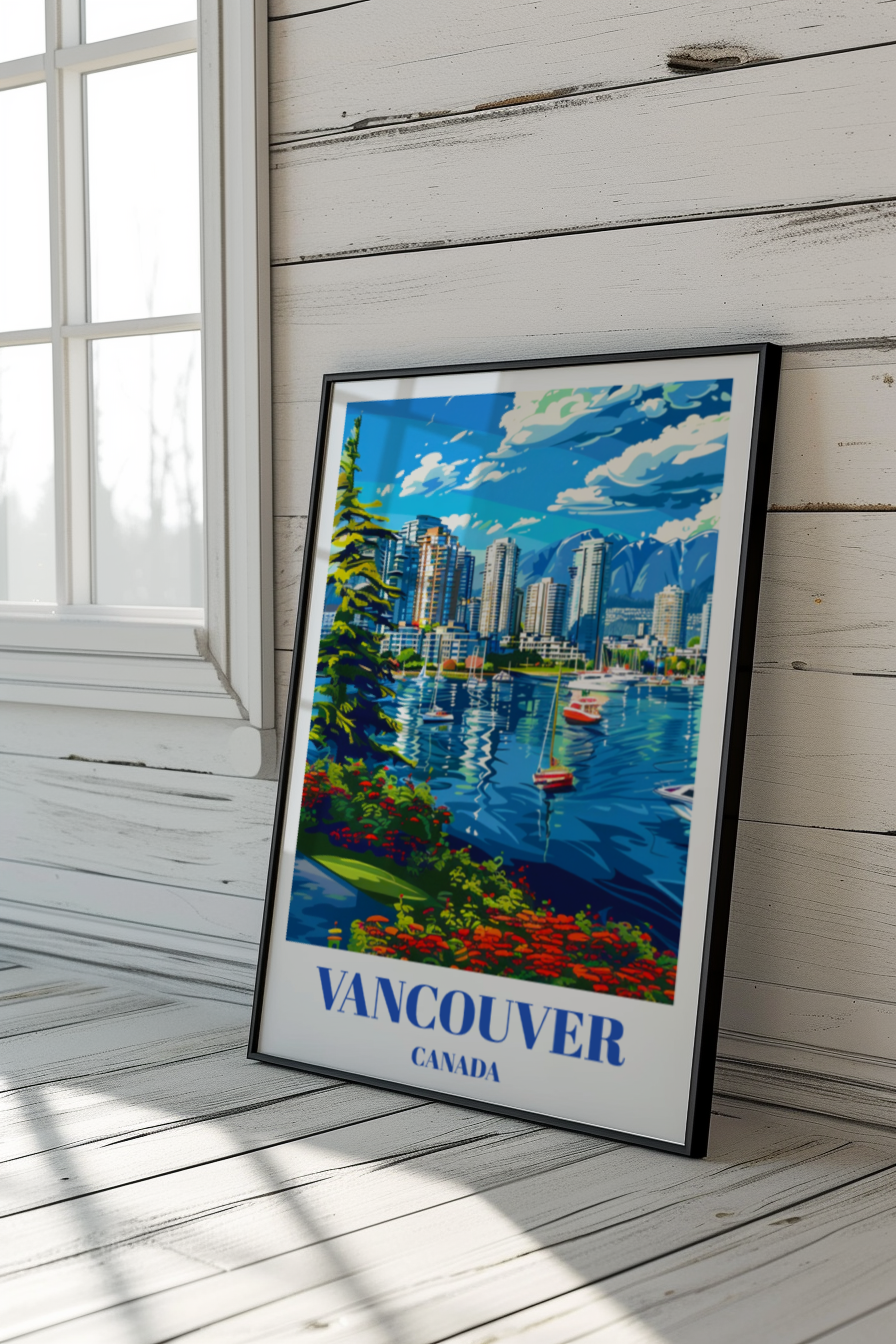 Coal Harbor Vancouver Canada Travel Poster, City Skyline Art Print,