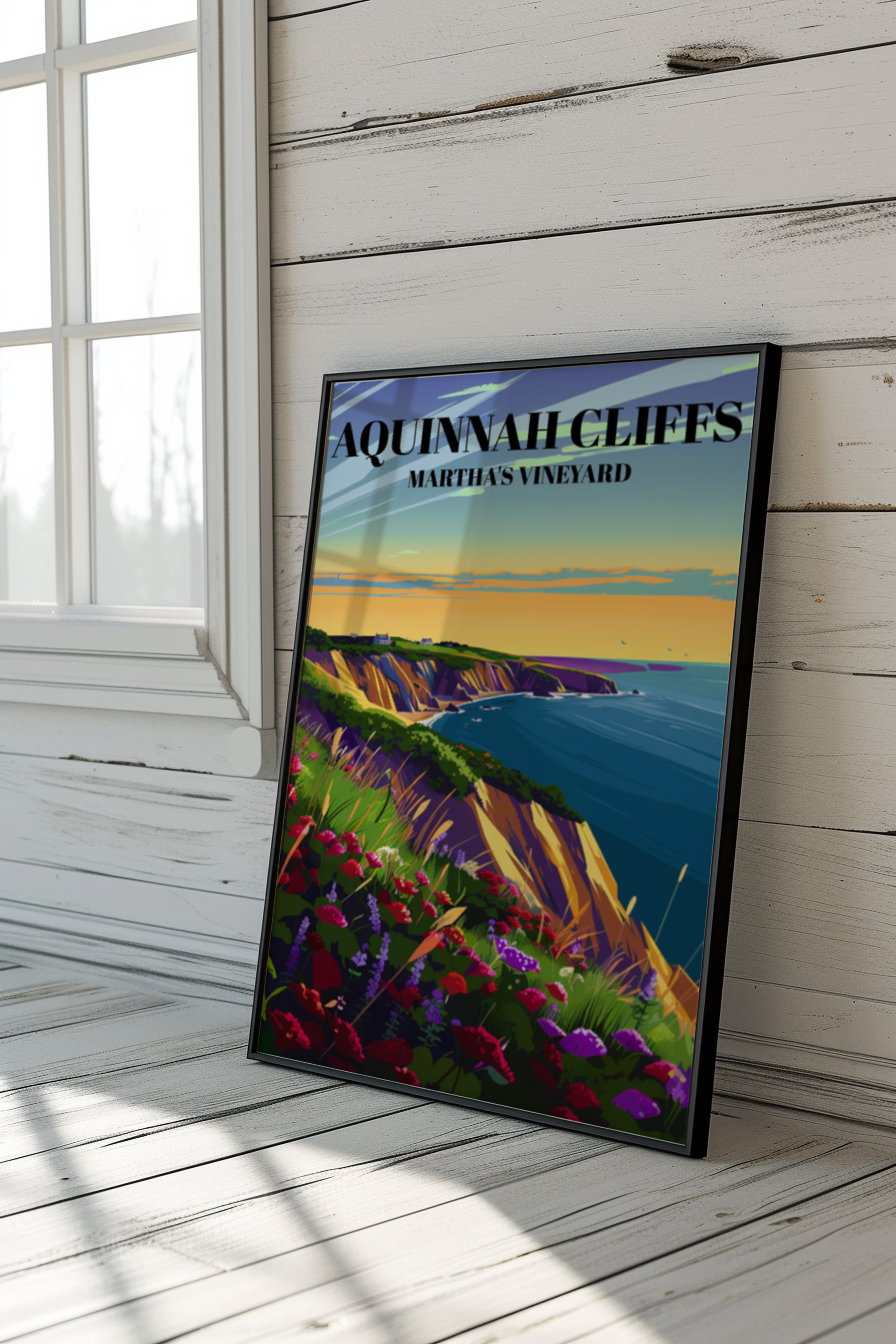 Aquinnah Cliffs Martha's Vineyard Travel Poster, Gay Head Cliffs Sunset Art