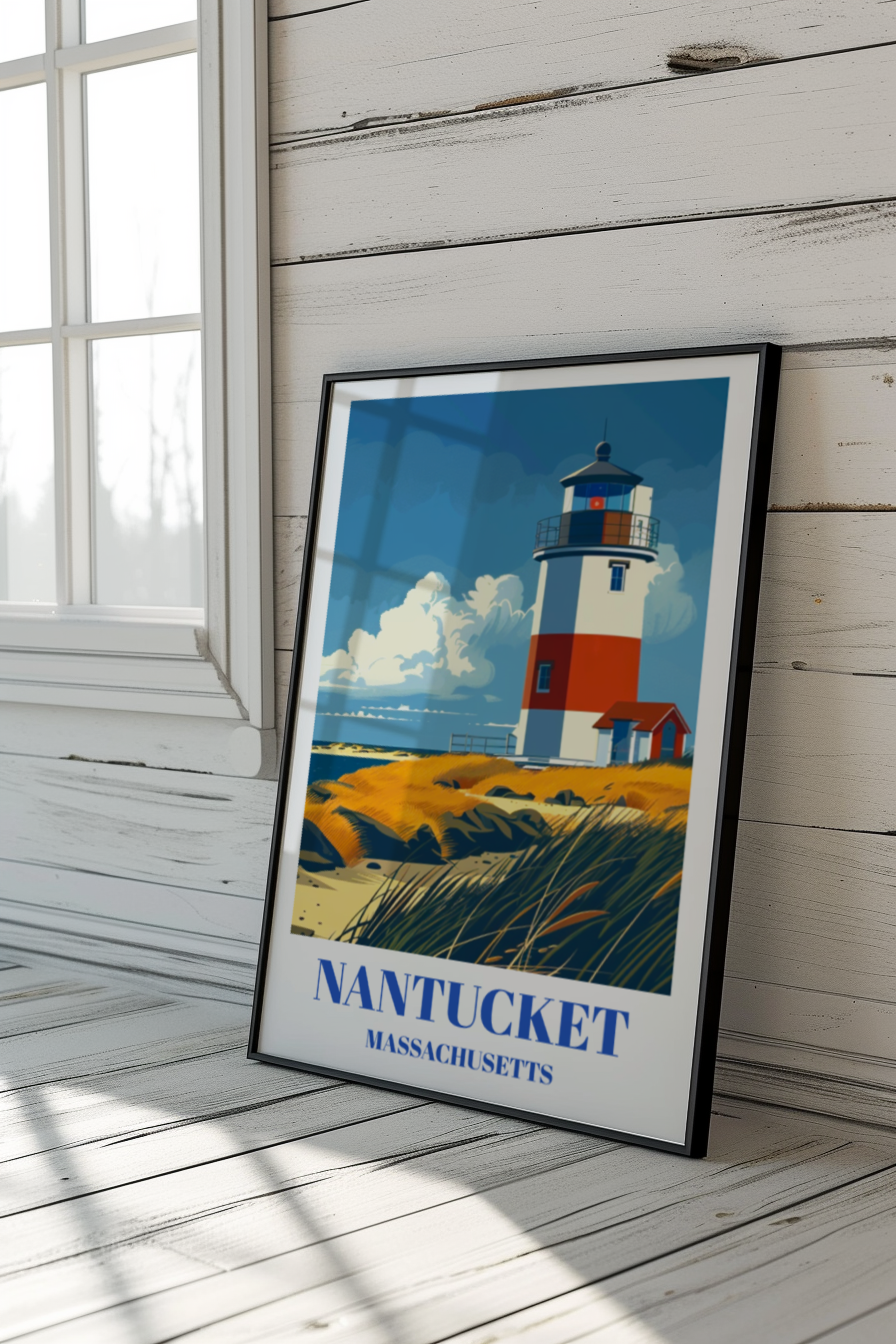 Nantucket Massachusetts Travel Poster, Island Art Print, Coastal Decor