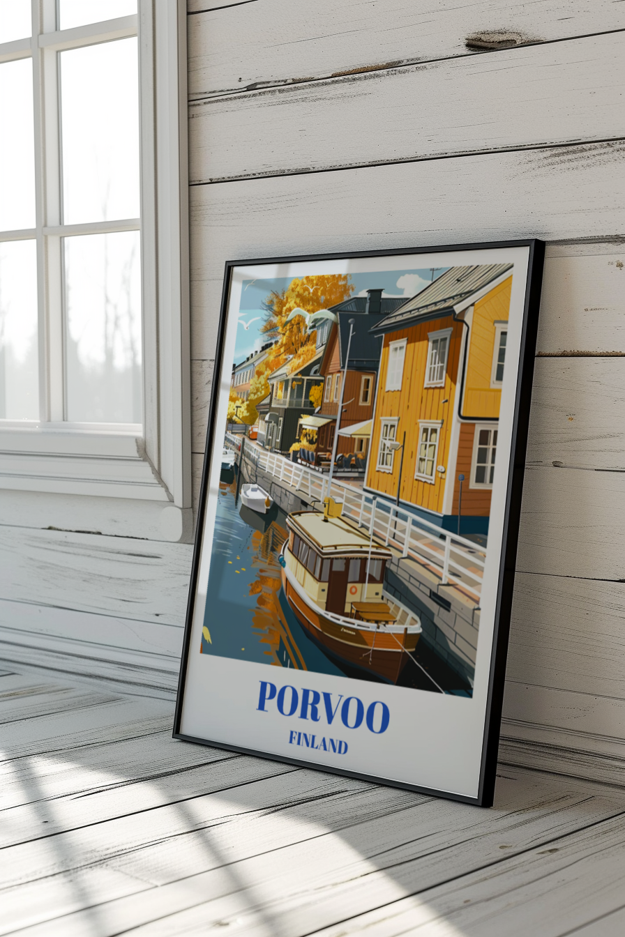 Porvoo, Finland, Charming Travel Poster Featuring Old Town and Cobblestone Streets,