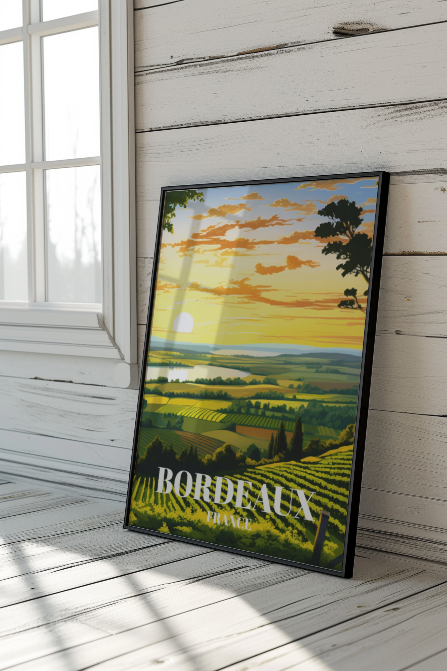 Bordeaux Wine Region Travel Poster, France Vineyard Wall Art Print