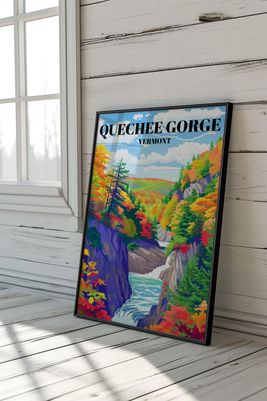 Quechee Gorge Vermont Travel Poster, Scenic Nature Landscape