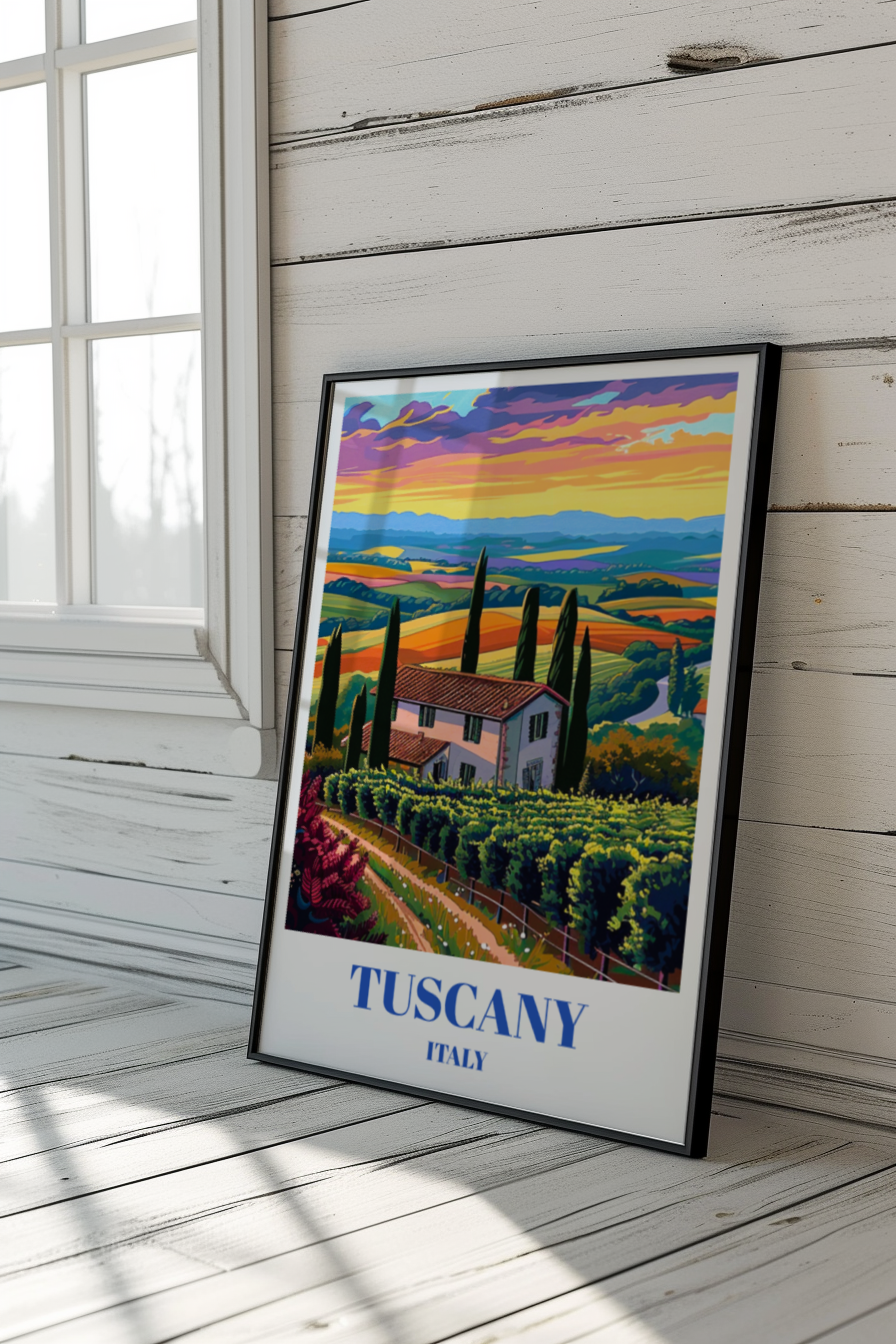Chianti Region Wineries in Tuscany, Italy Travel Poster, Rustic Wall Art Decor