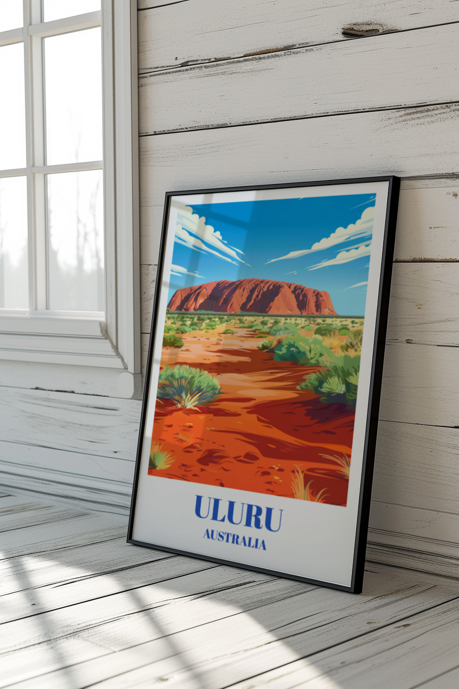 Travel Poster of Uluru (Ayers Rock) Australia - Iconic Red Centre Landscape Art Prin