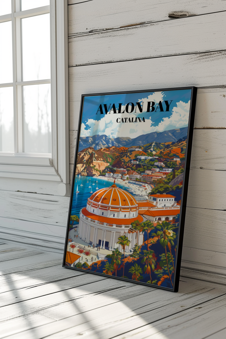 Avalon Bay, Catalina Island Travel Poster, Scenic California Coastline Art Print
