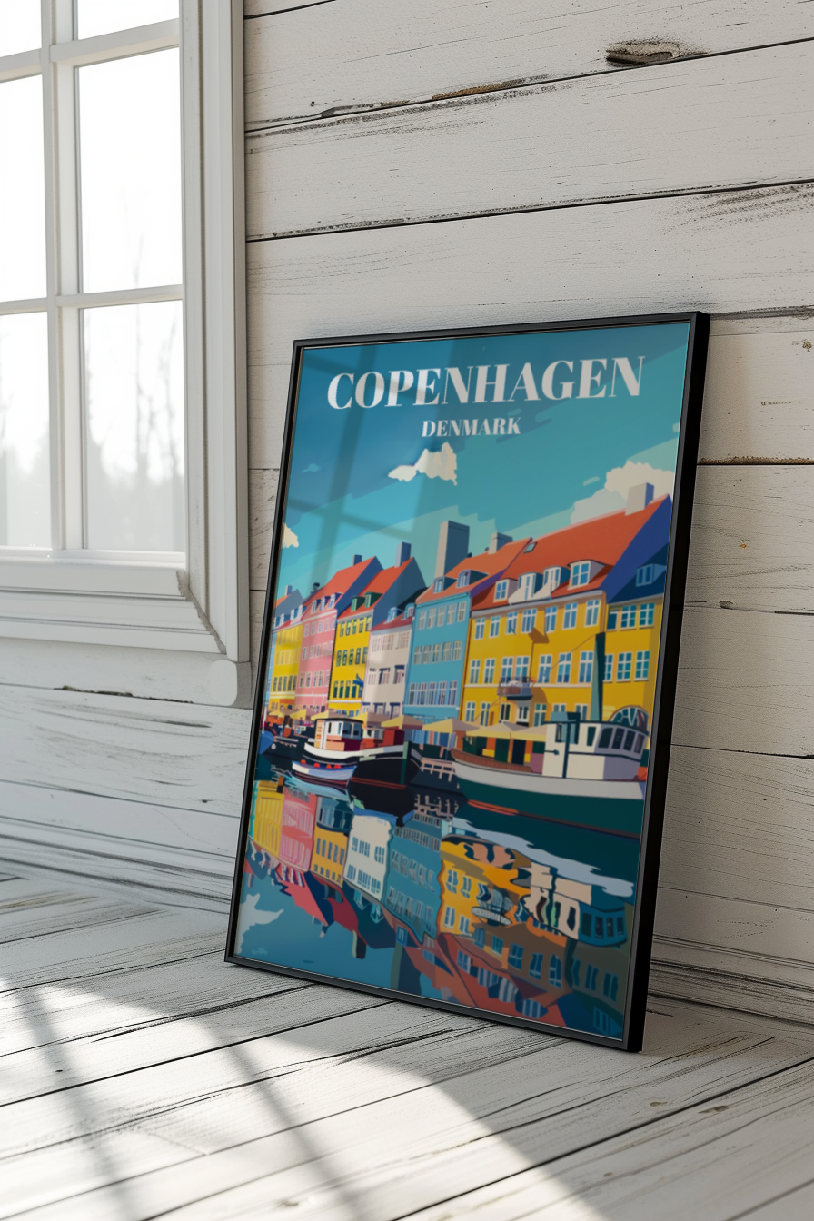 Nyhavn Copenhagen Denmark Travel Poster, Scandinavian Wall Art