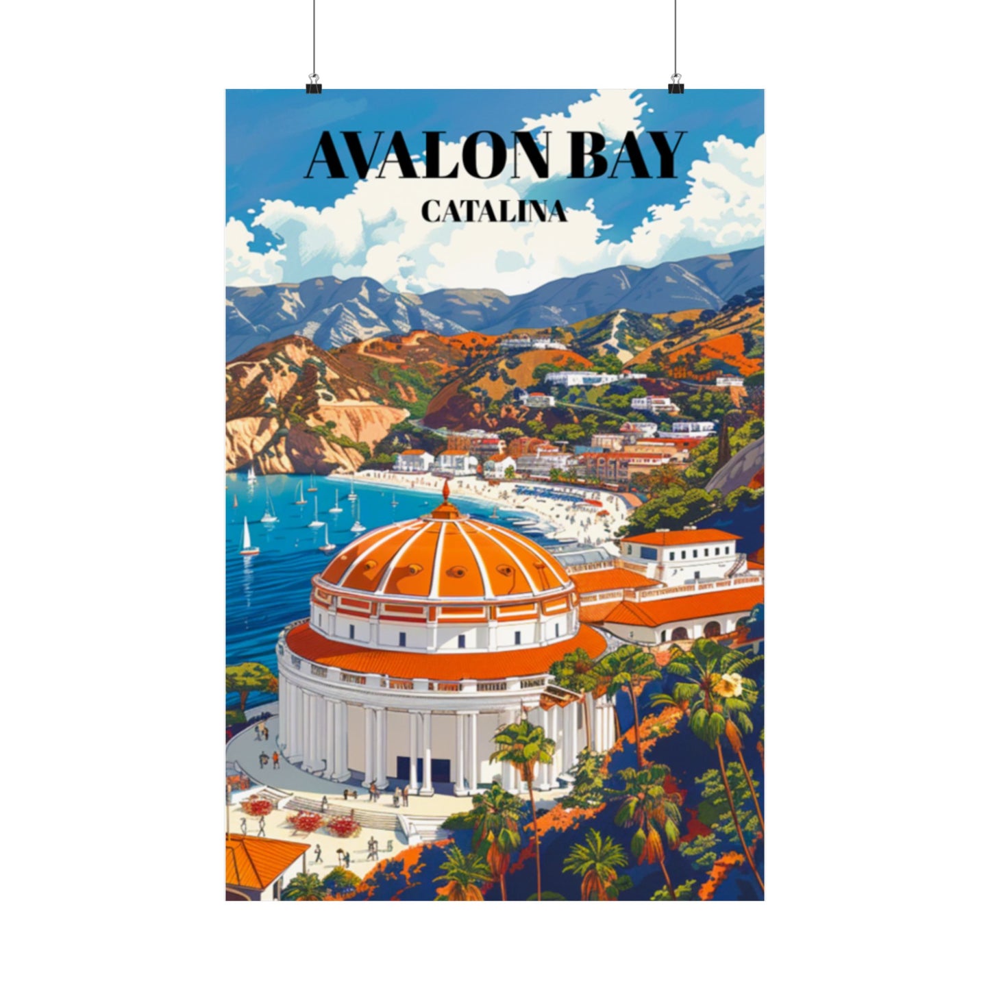 Avalon Bay, Catalina Island Travel Poster, Scenic California Coastline Art Print