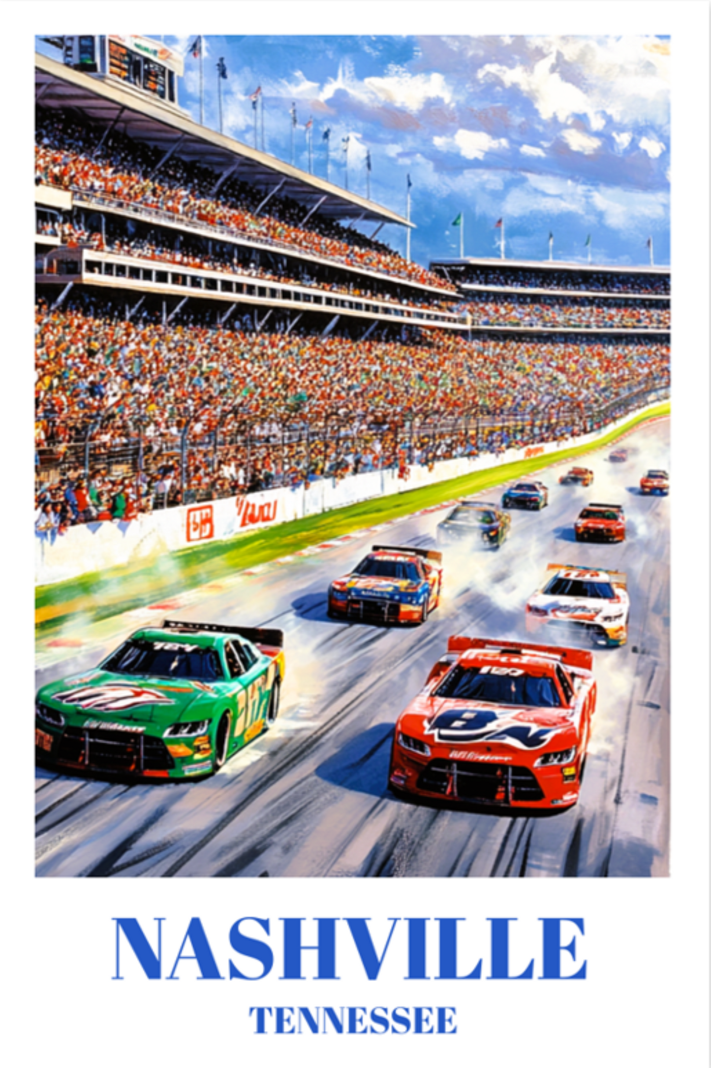 Nashville Tennessee Speedway Travel Print, Retro Racing Wall Art, Race Track Print