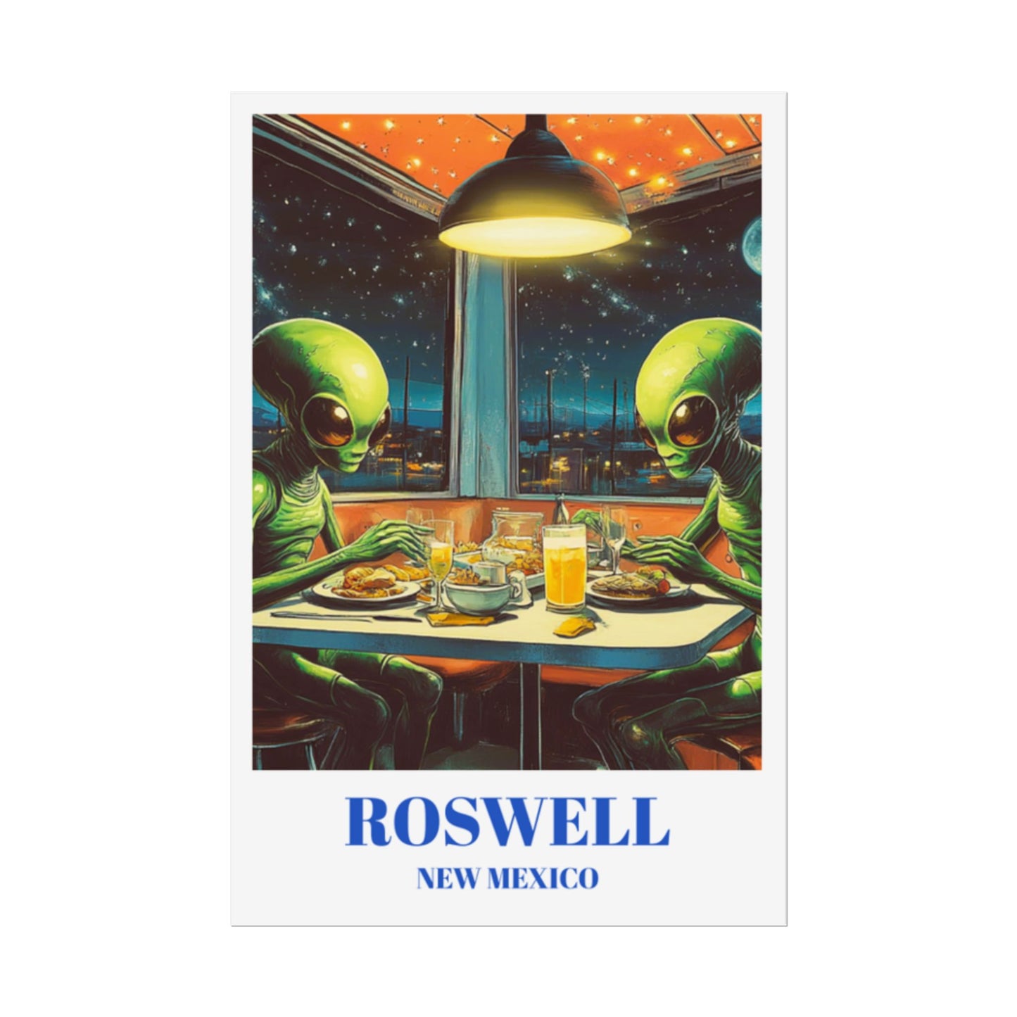 Roswell New Mexico Travel Poster, UFO Alien Art Print, Sci-Fi Wall Art