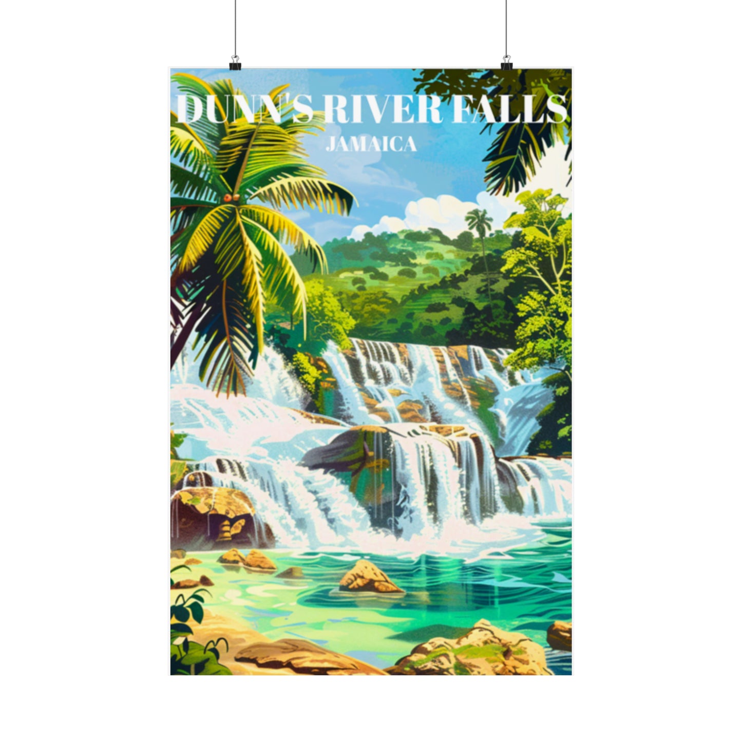 Dunn's River Falls Jamaica Travel Poster: Caribbean Waterfall Art