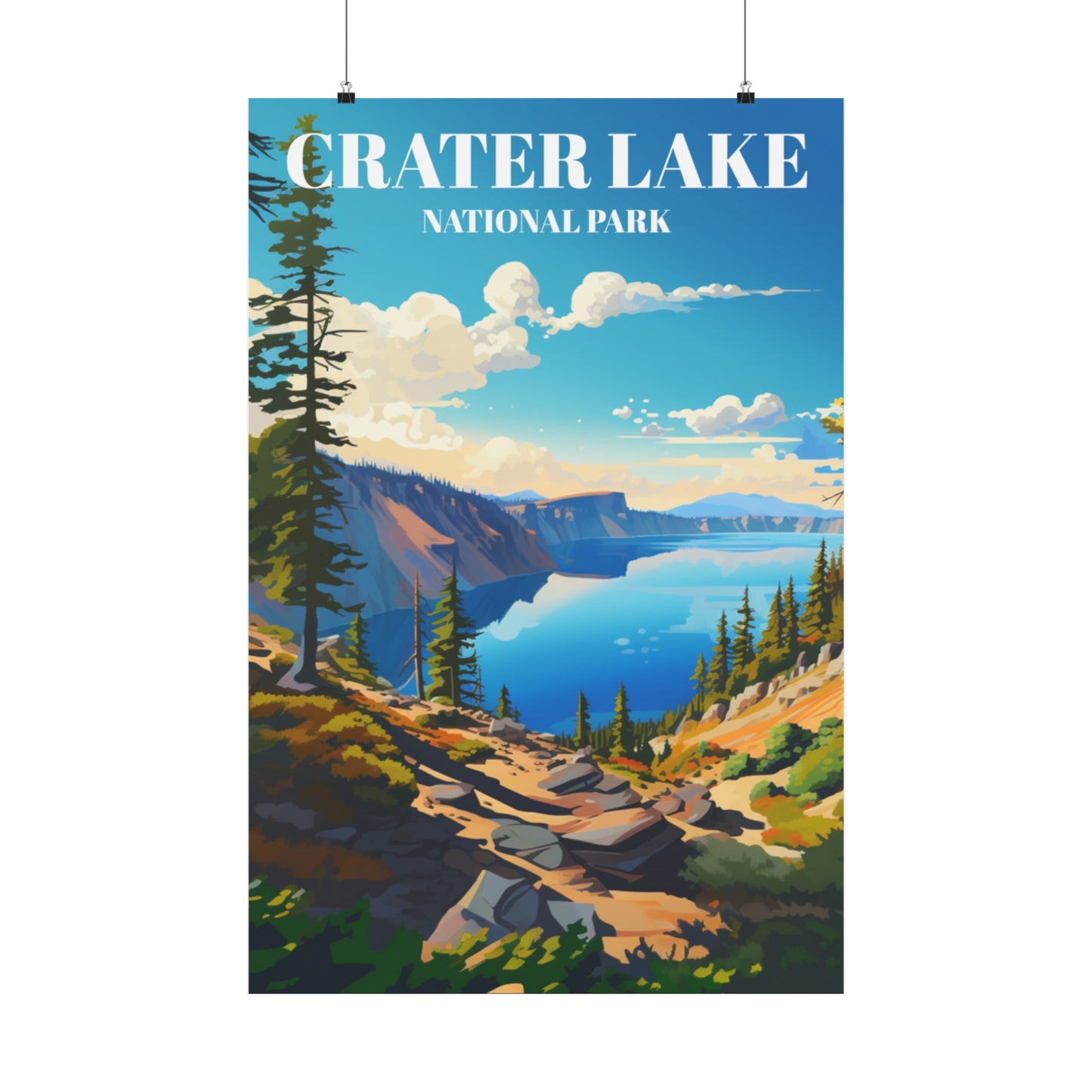 Crater Lake National Park Travel Poster: Scenic Landscape Art Print