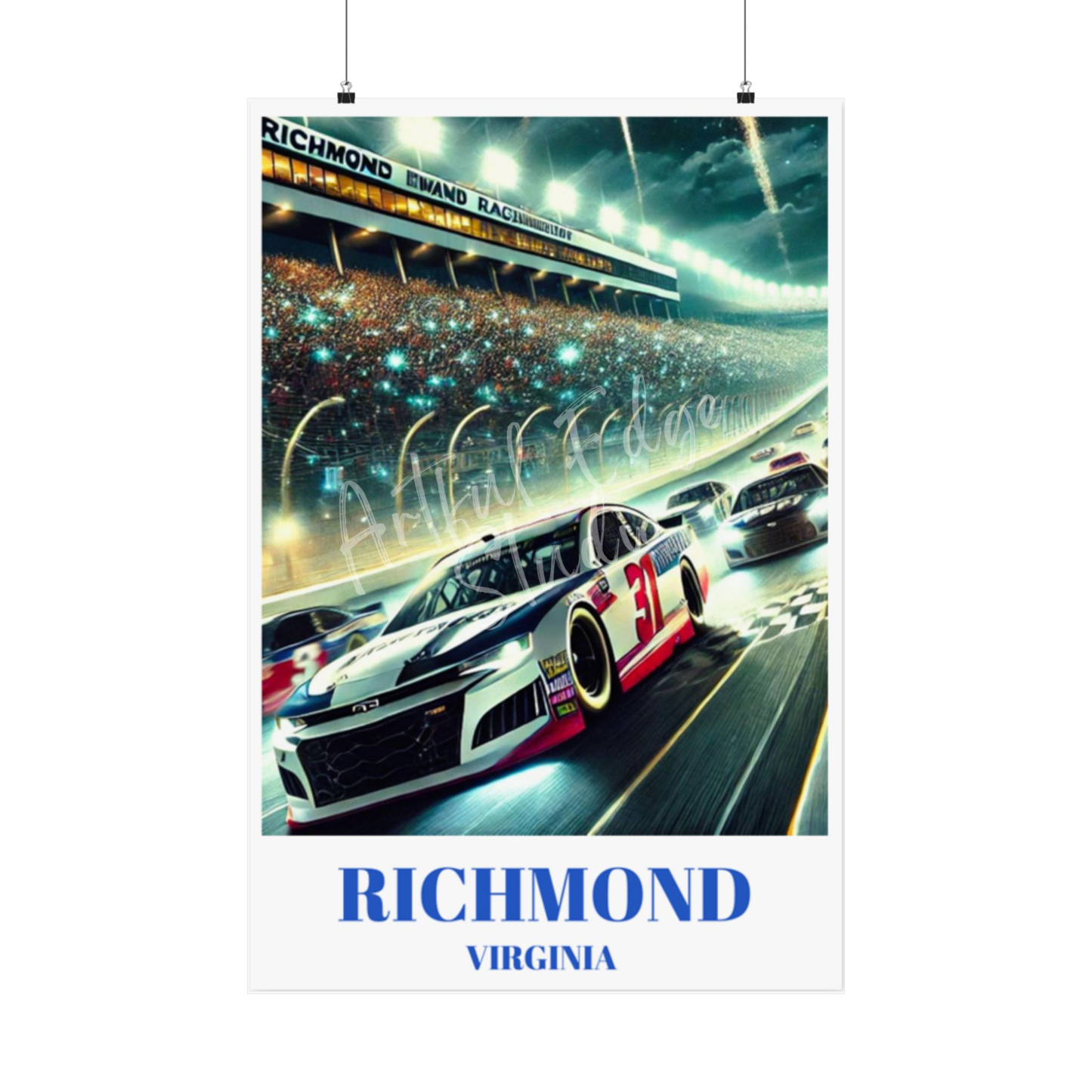 Richmond Virginia Speedway Travel Poster, Stock Car Track Wall Art Print, Night Race Illustration, High-Speed Motorsport Racing Artwork