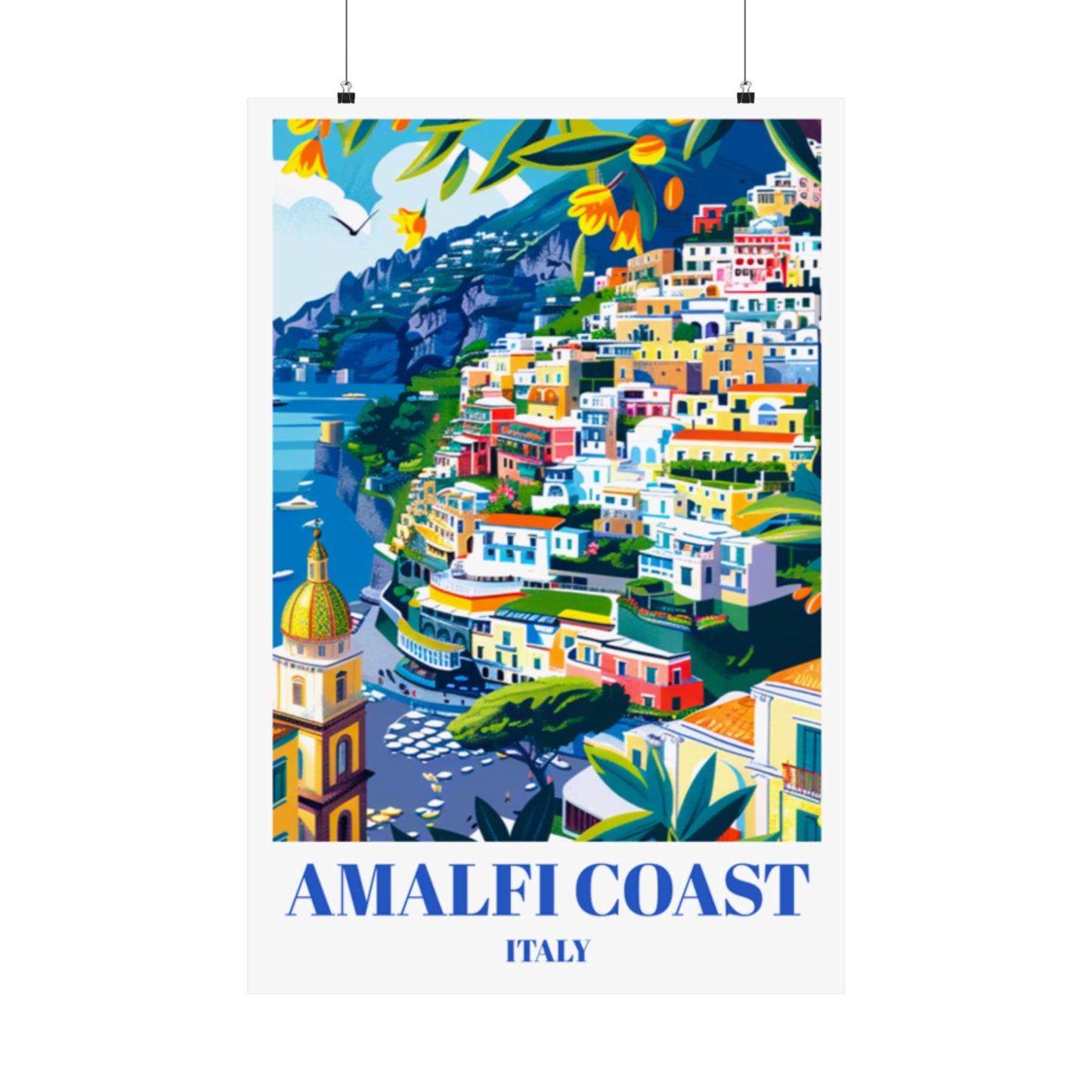 Amalfi Coast Italy Travel Poster, Coastal Landscape Wall Art