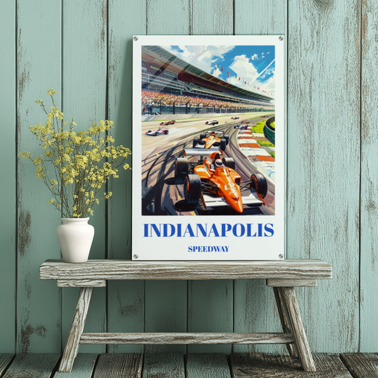Acrylic Print of Indianapolis Racetrack Travel Poster. Indy 500 Wall Art