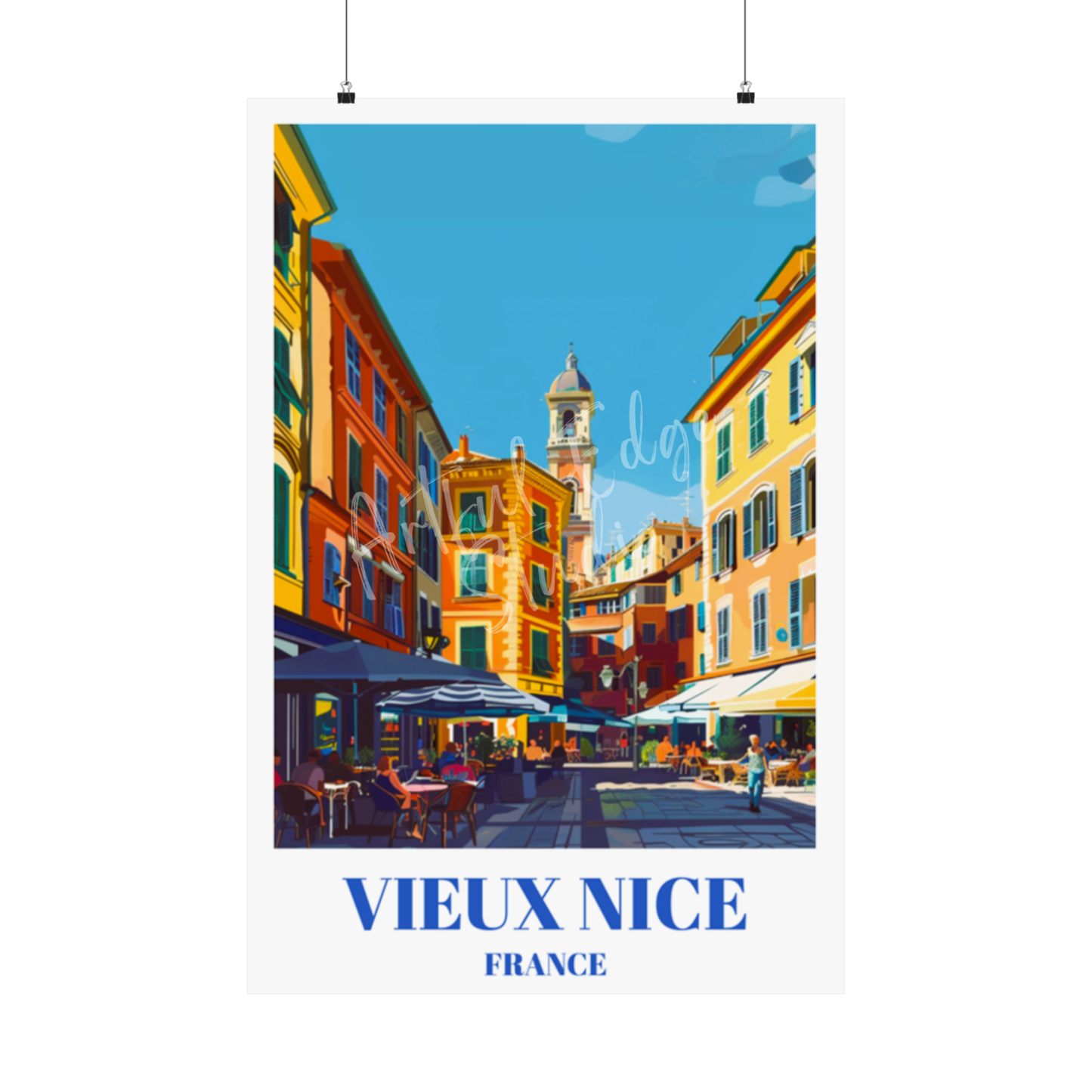 Old Town Vieux Nice France Travel Poster, Mediterranean Coastal Art