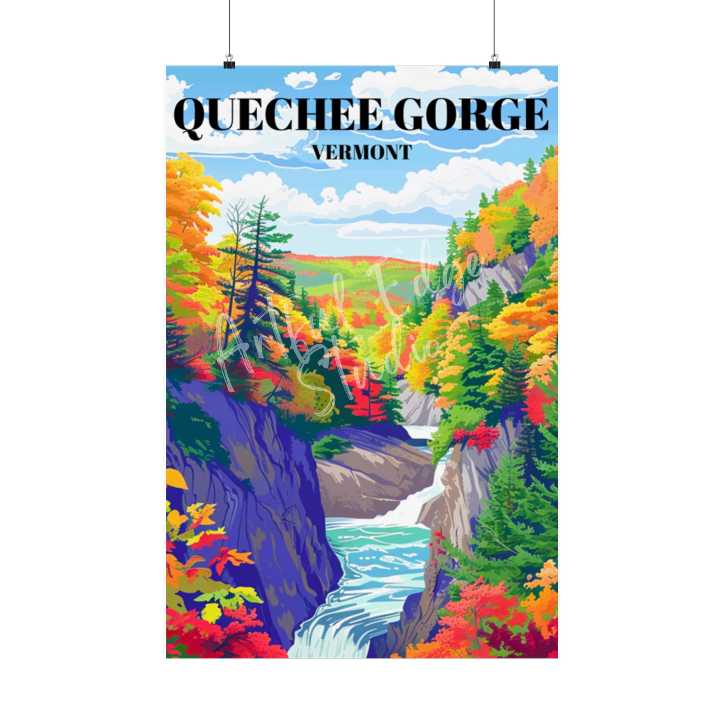 Quechee Gorge Vermont Travel Poster, Scenic Nature Landscape