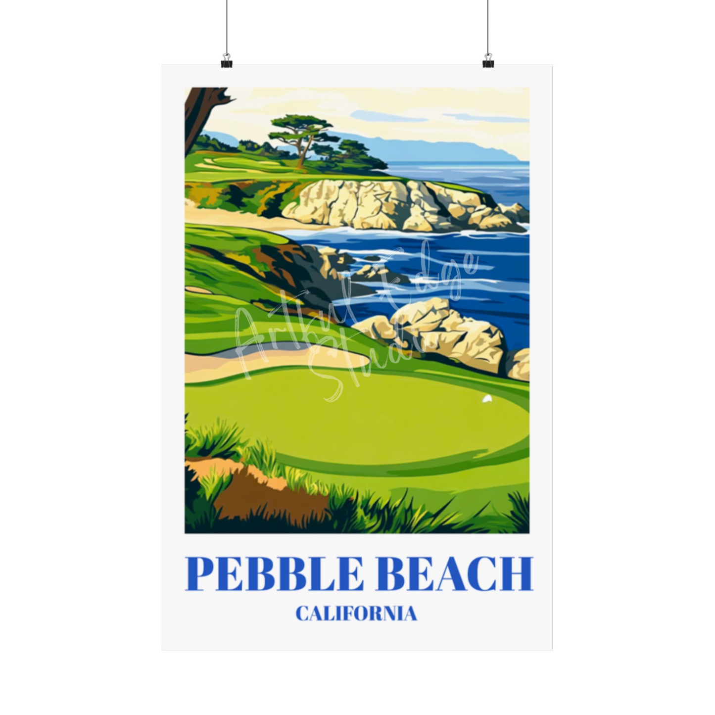Pebble Beach Golf Course Travel Poster, Monterey California Wall Art Print