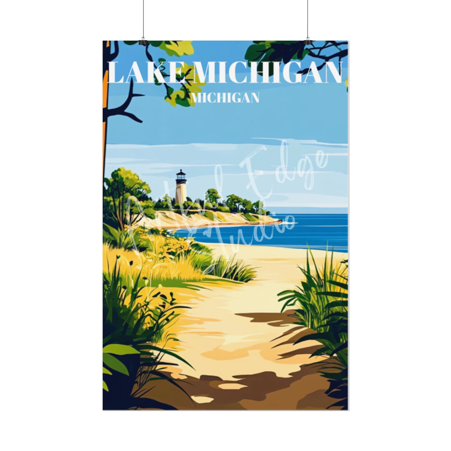 Lake Michigan Travel Poster, Great Lakes Wall Art Print, Coastal Home Decor,