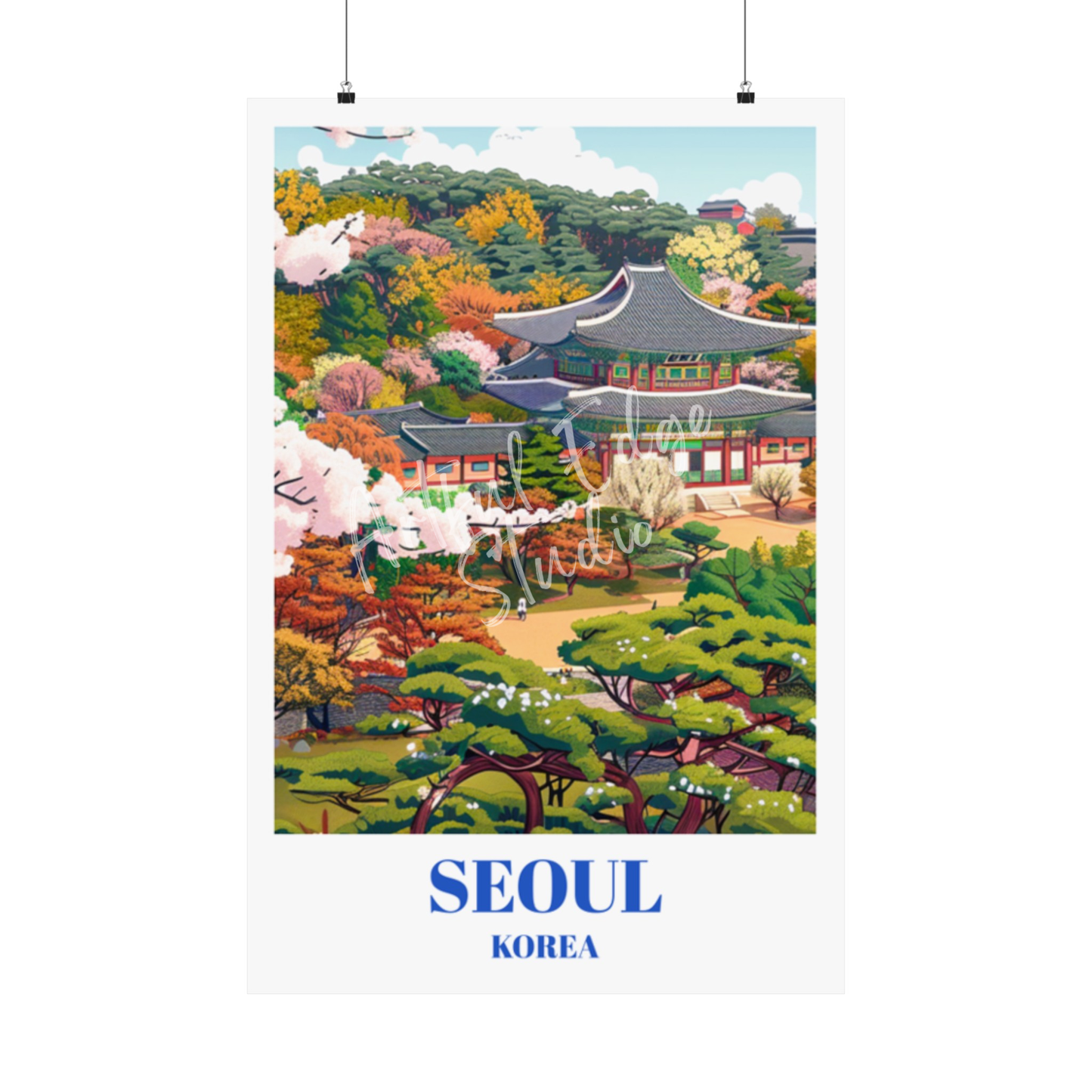 Travel Poster Changdeokgung Palace and Huwon Secret Garden in Seoul, South Korea.