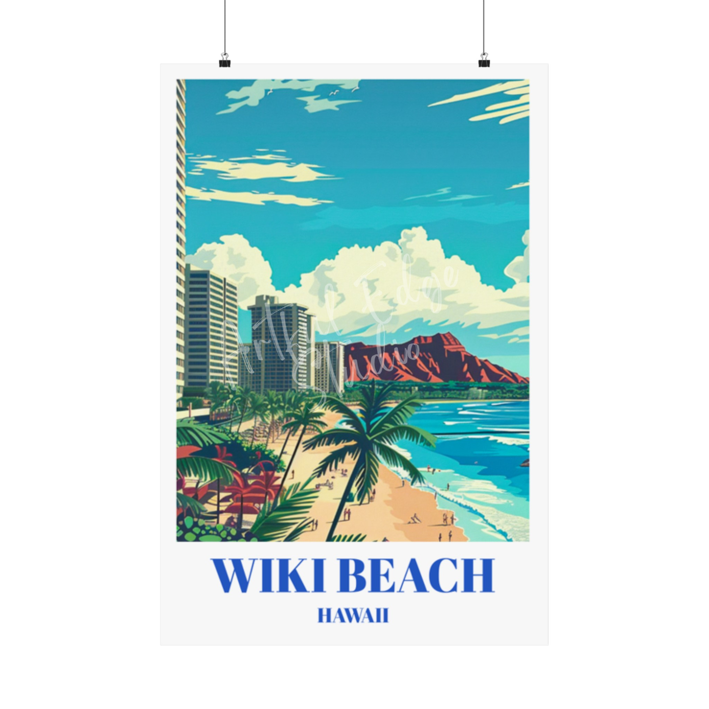 Waikiki Beach Hawaii Travel Poster, Hawaiian Wall Art Prin