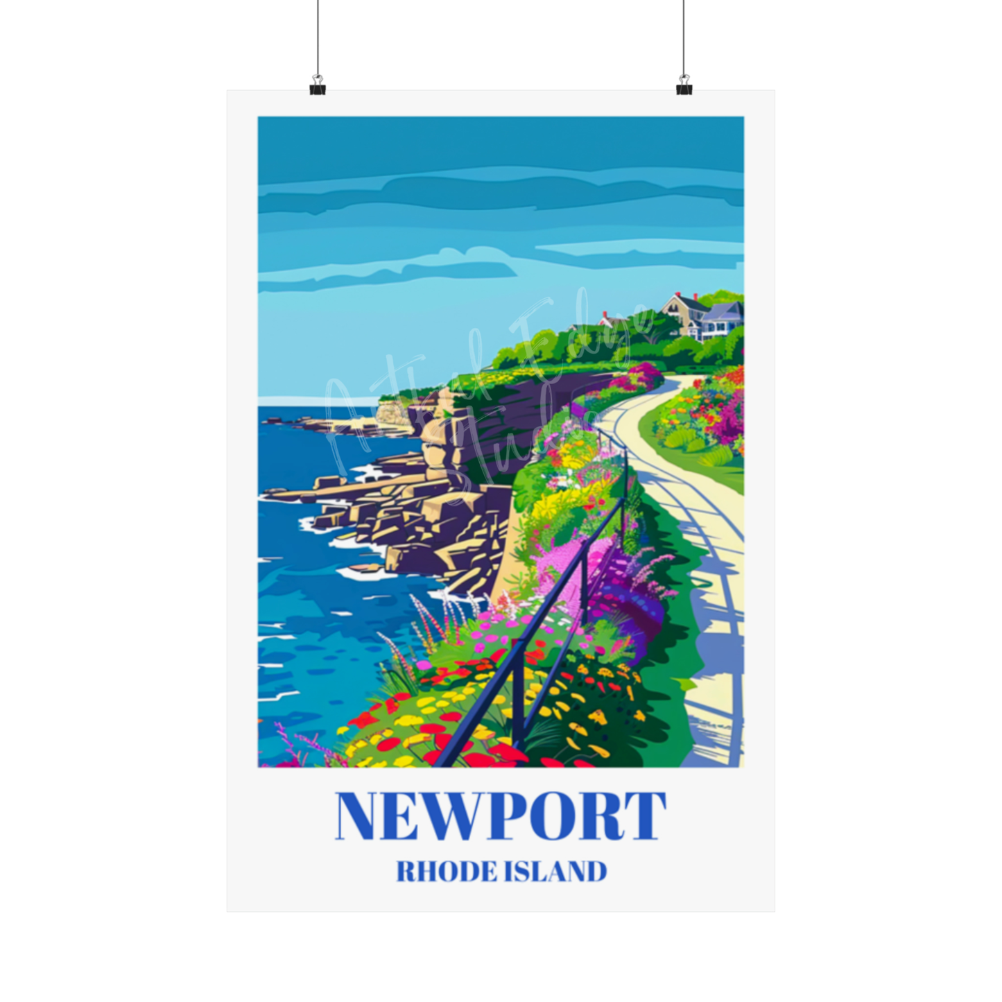 Newport Rhode Island Travel Poster: Cliff Walk Coastal Landscape