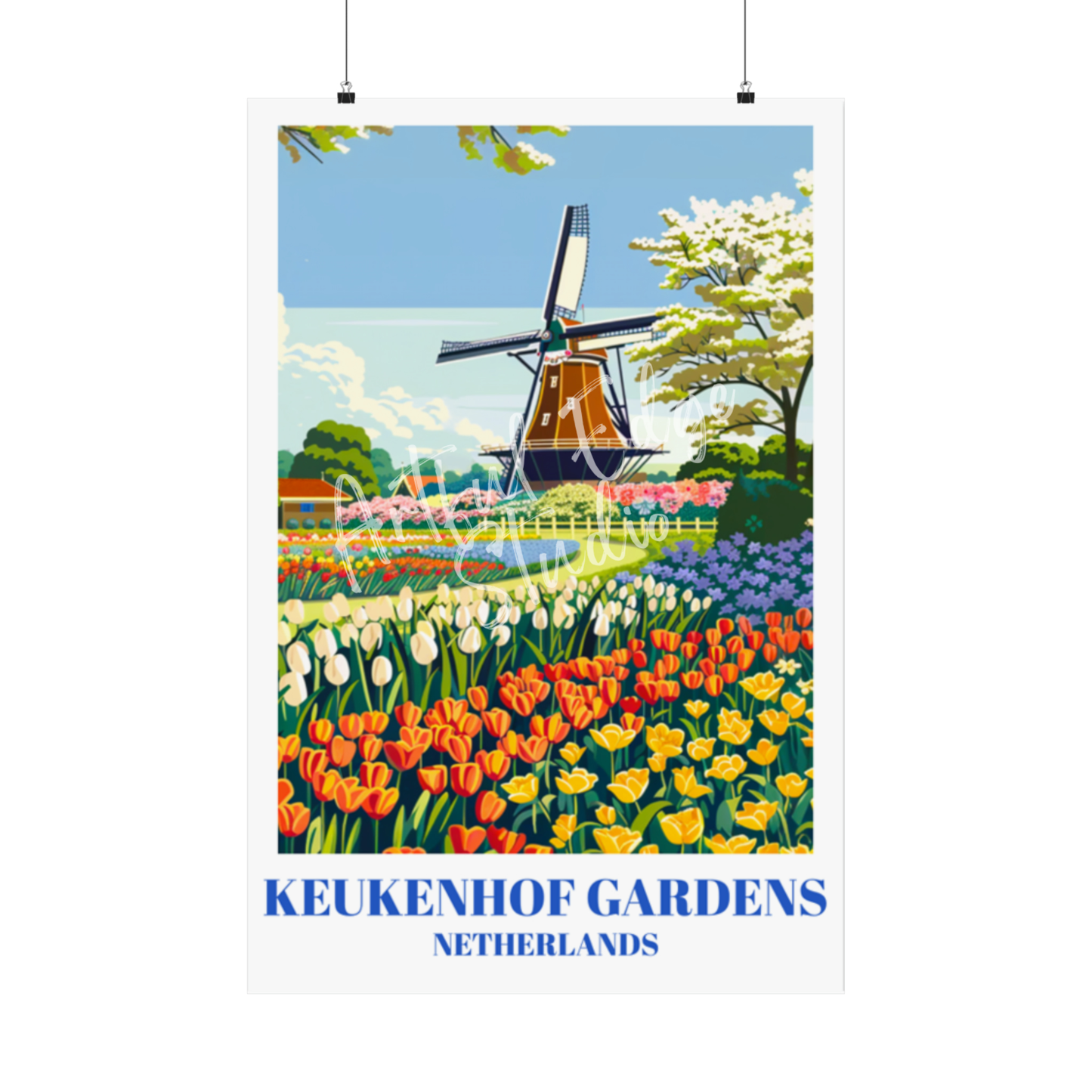 Keukenhof Gardens Netherlands Travel Poster, Dutch Tulip Fields