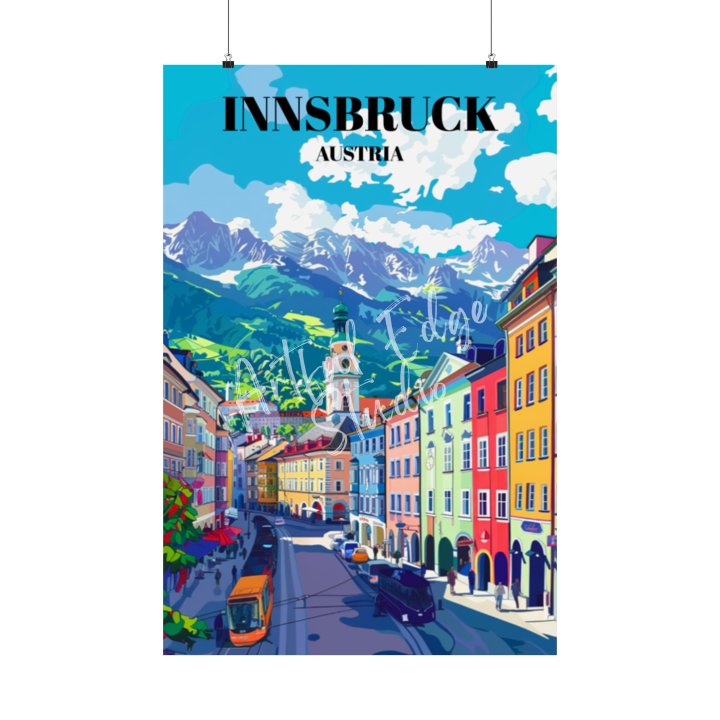 Innsbruck, Austria Travel Poster: Alpine Landscapes, Historic Architecture