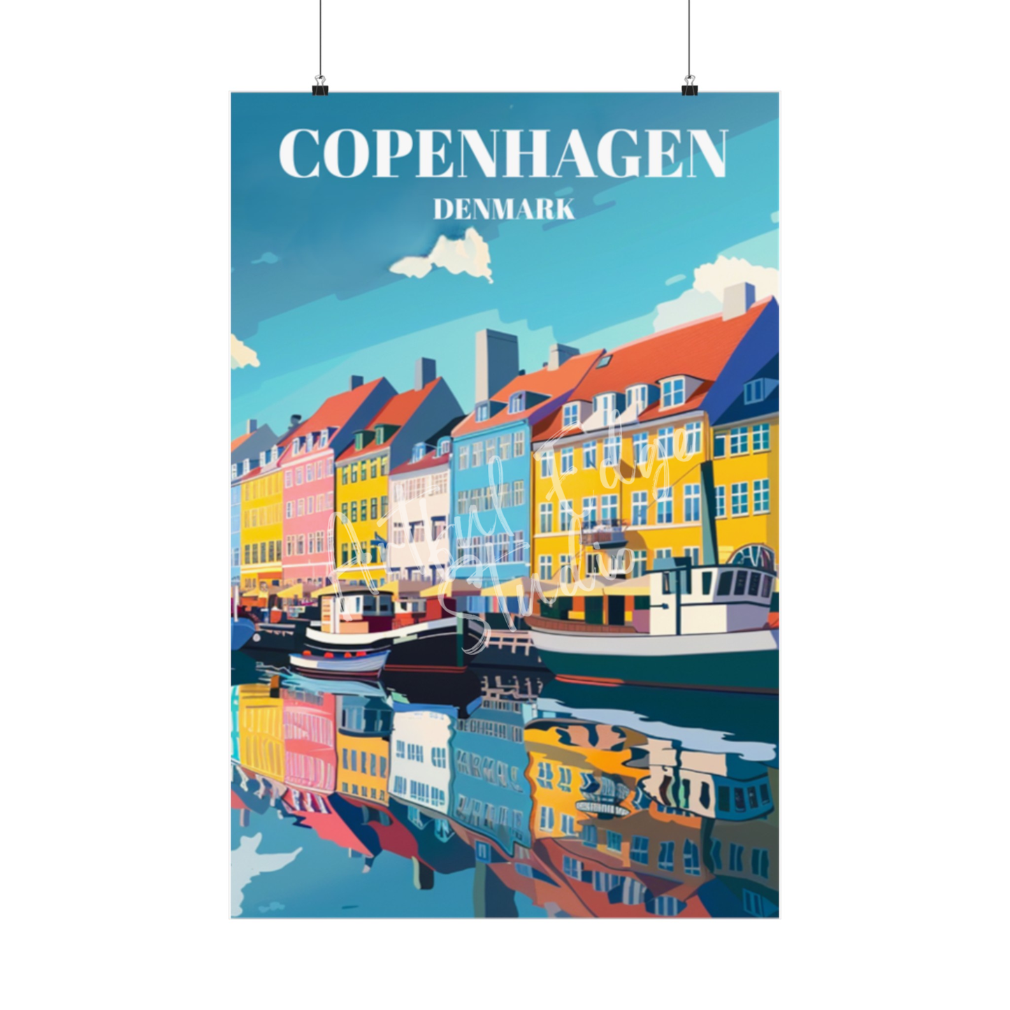 Nyhavn Copenhagen Denmark Travel Poster, Scandinavian Wall Art