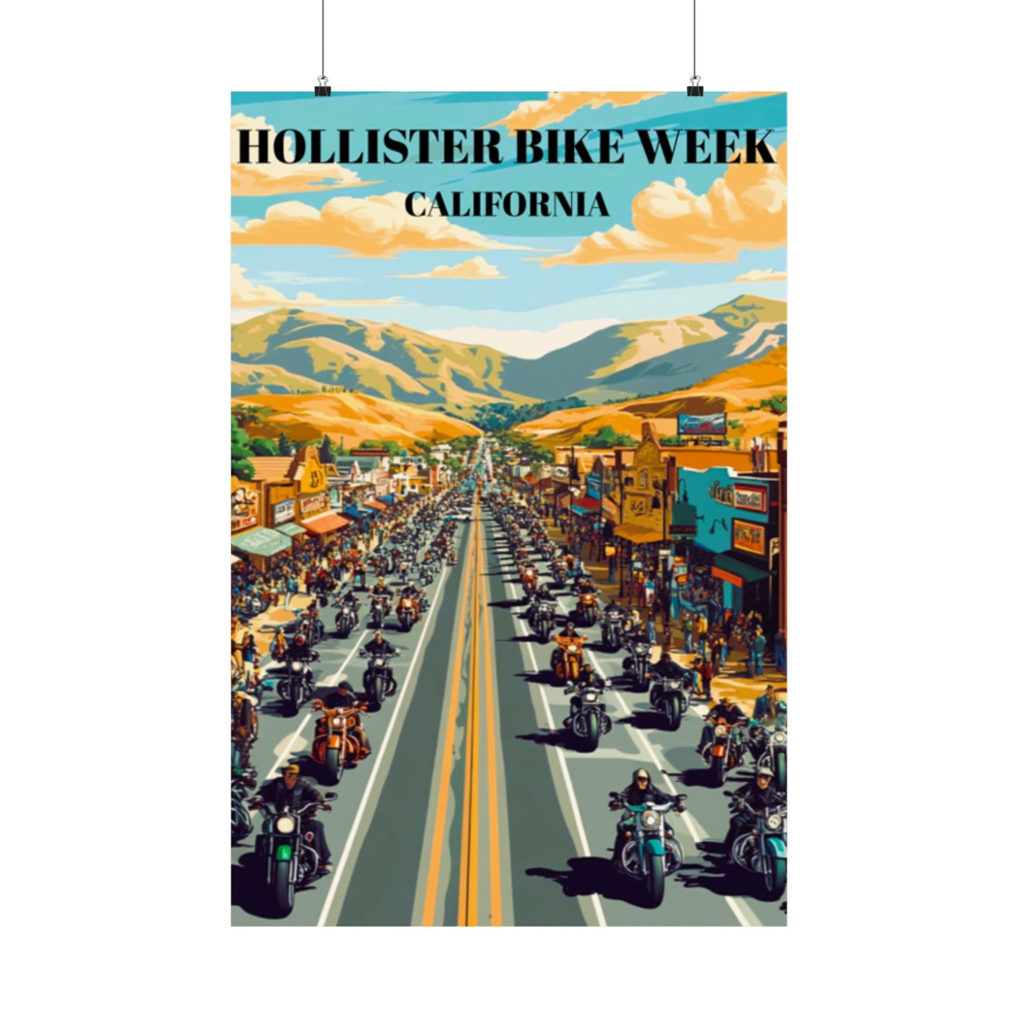 Hollister California Bike Week Travel Poster, Motorcycle Rally Wall Art, Biker Event