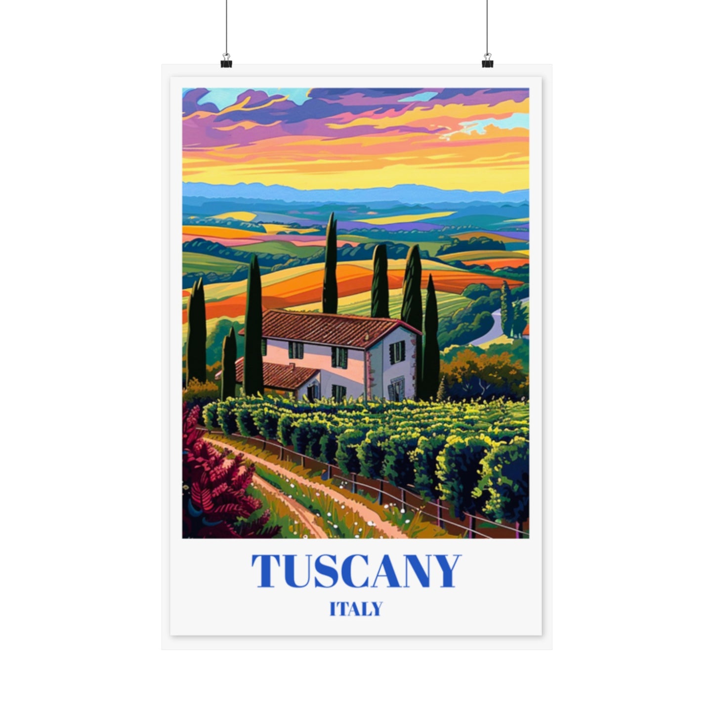Chianti Region Wineries in Tuscany, Italy Travel Poster, Rustic Wall Art Decor