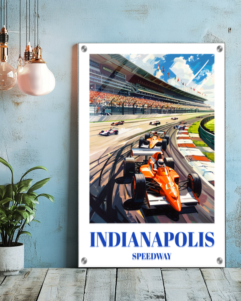 Acrylic Print of Indianapolis Racetrack Travel Poster. Indy 500 Wall Art