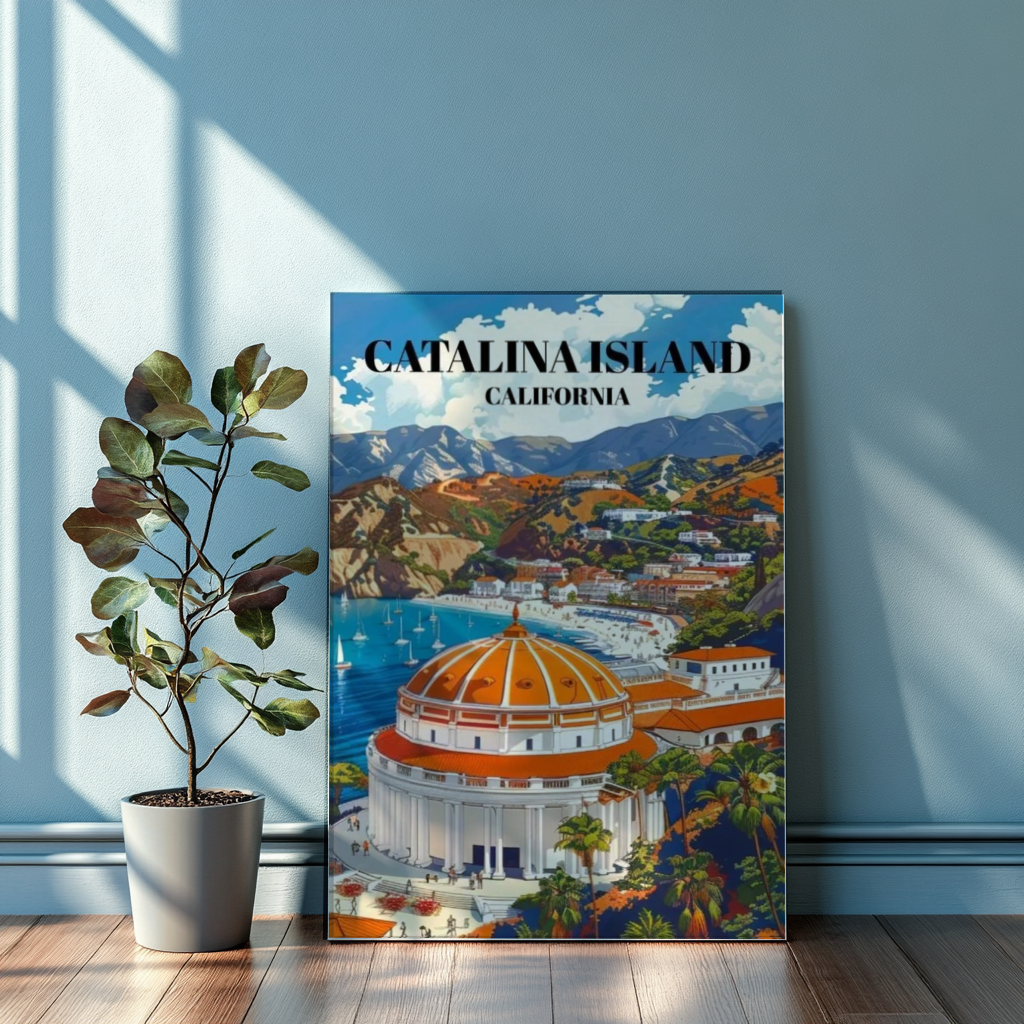 Avalon Bay, Catalina Island Canvas Travel Poster, Art Print of Catalina Island's Avalon Bay