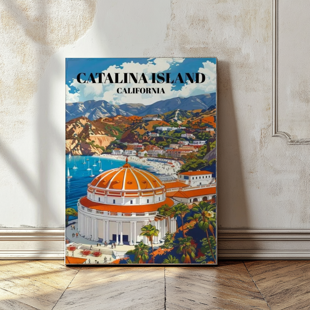 Avalon Bay, Catalina Island Canvas Travel Poster, Art Print of Catalina Island's Avalon Bay