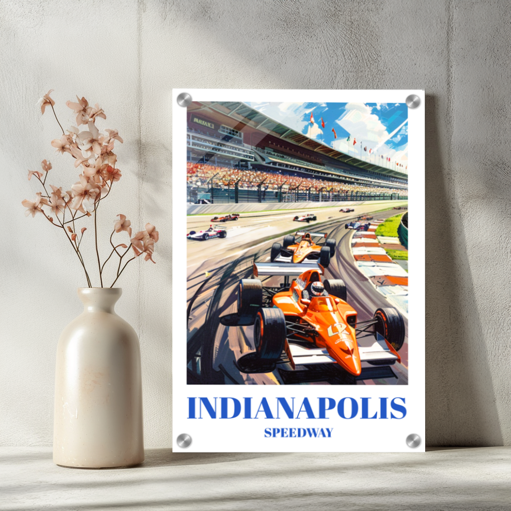 Acrylic Print of Indianapolis Racetrack Travel Poster. Indy 500 Wall Art