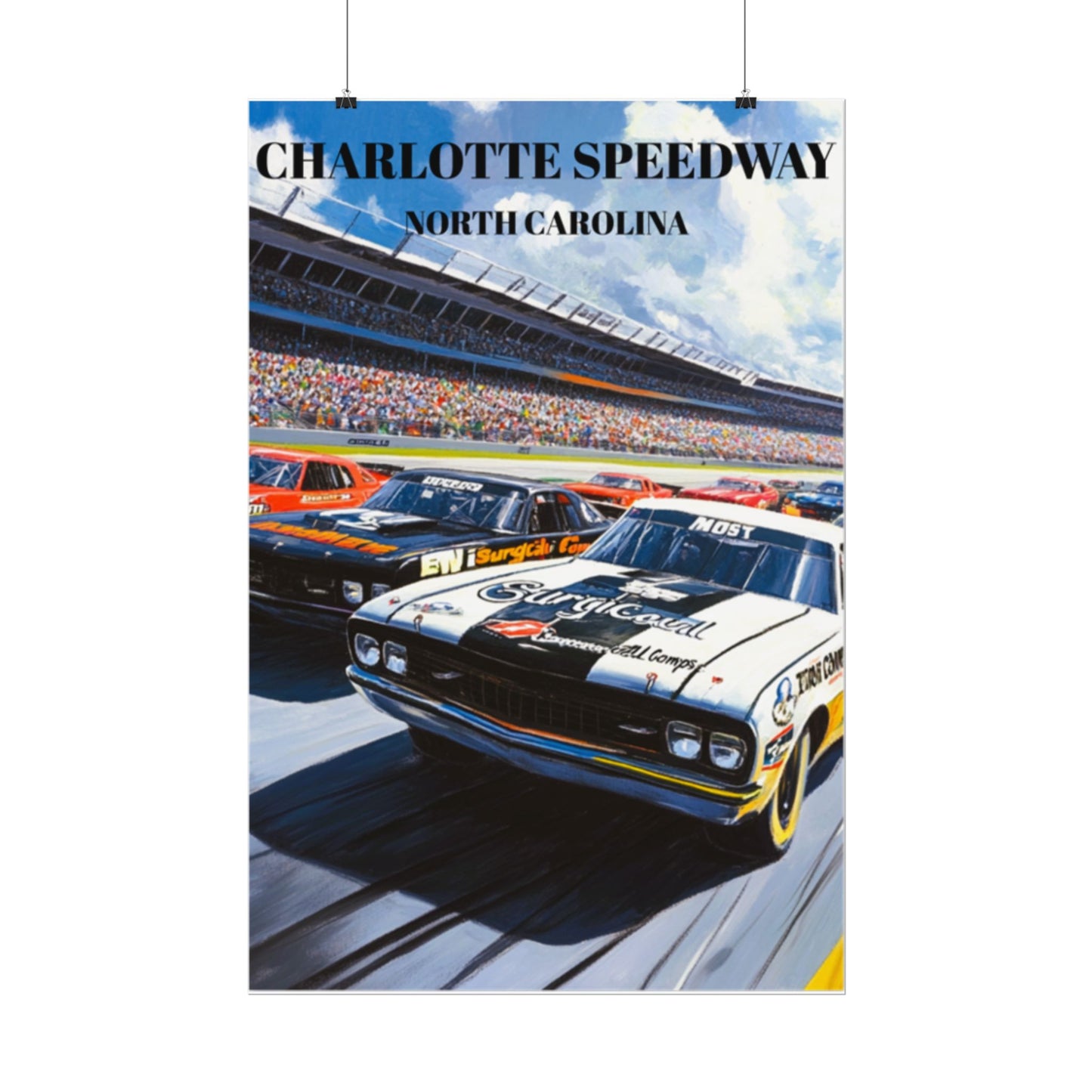 Charlotte Speedway Travel Poster Print, NASCAR Racing Wall Art
