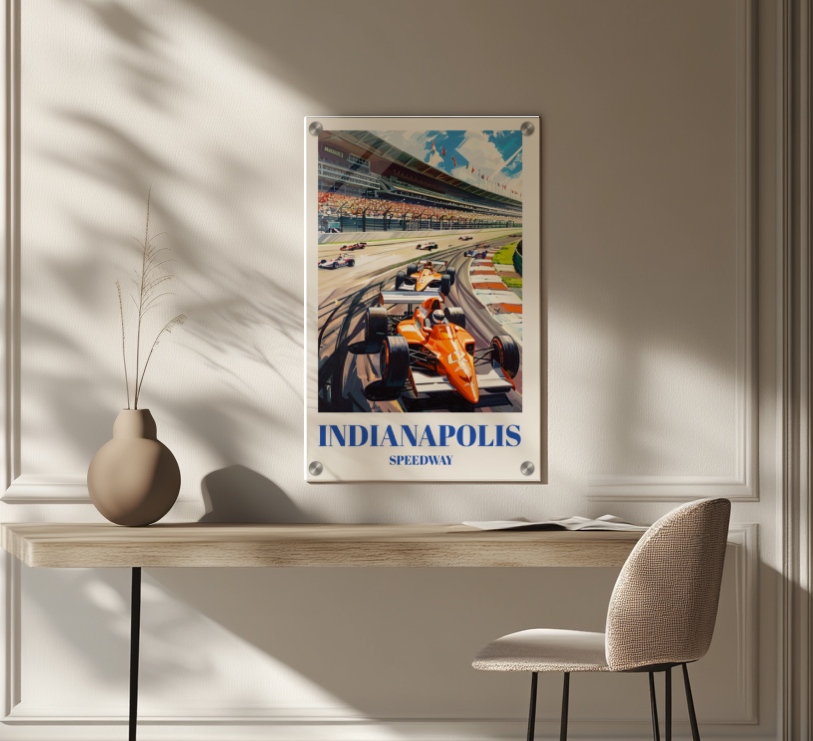 Acrylic Print of Indianapolis Racetrack Travel Poster. Indy 500 Wall Art