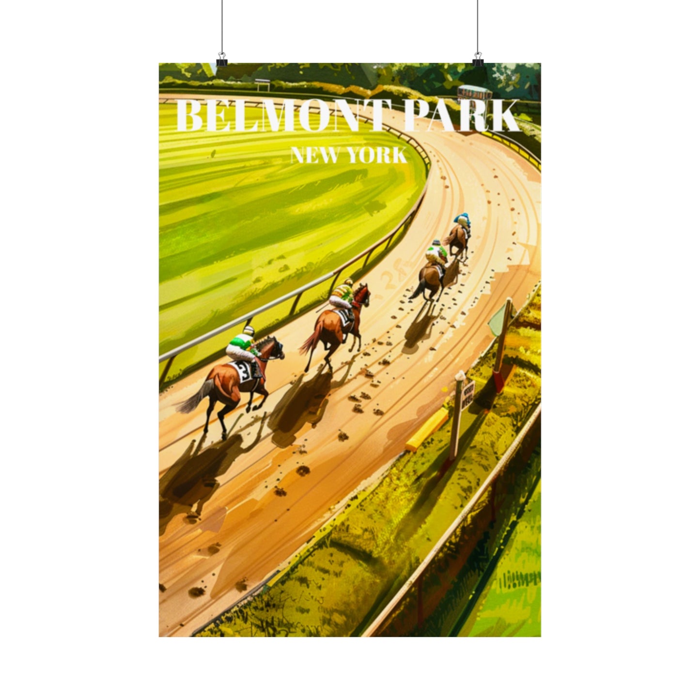 Belmont Park Racetrack Travel Poster, New York Horse Racing Art Print