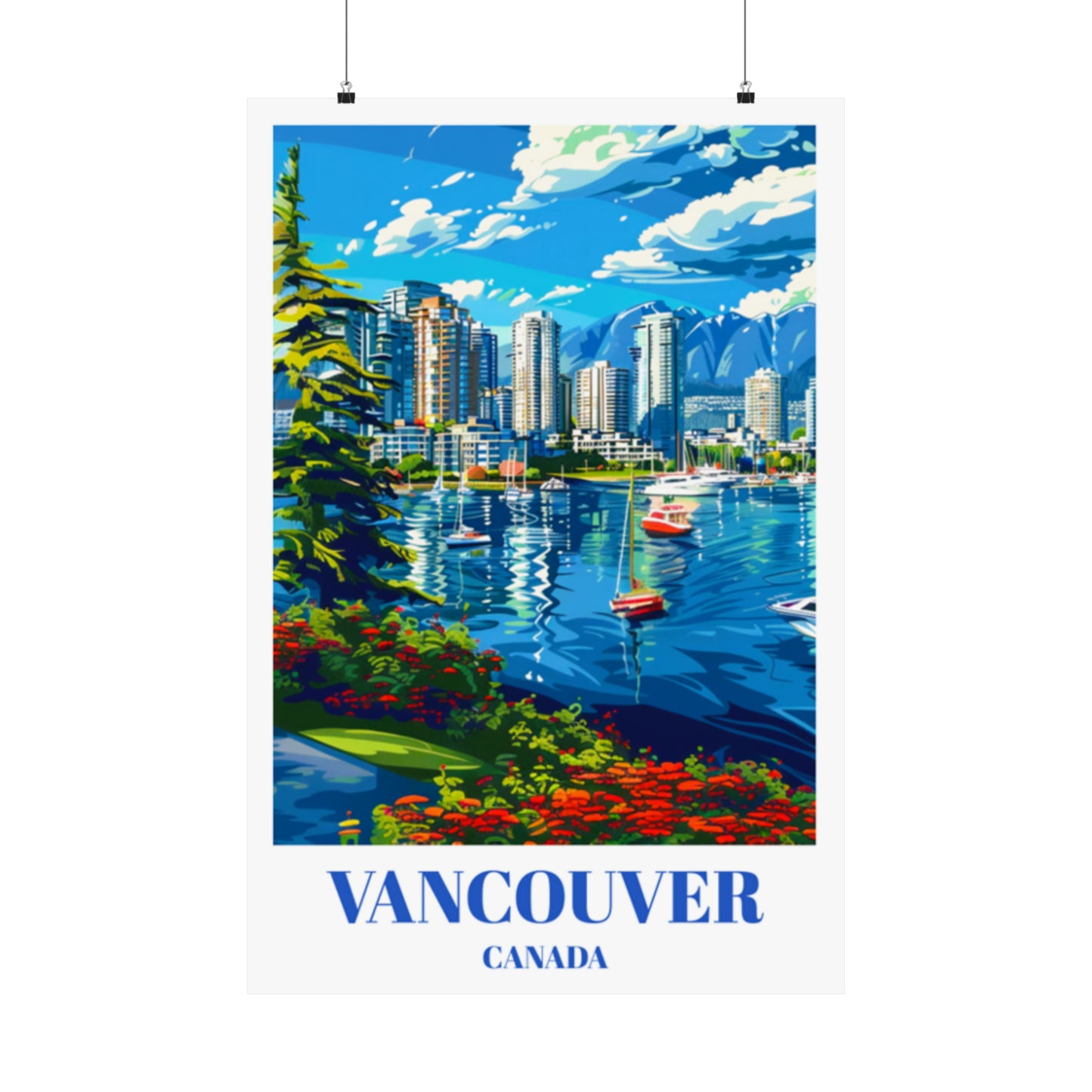 Coal Harbor Vancouver Canada Travel Poster, City Skyline Art Print,