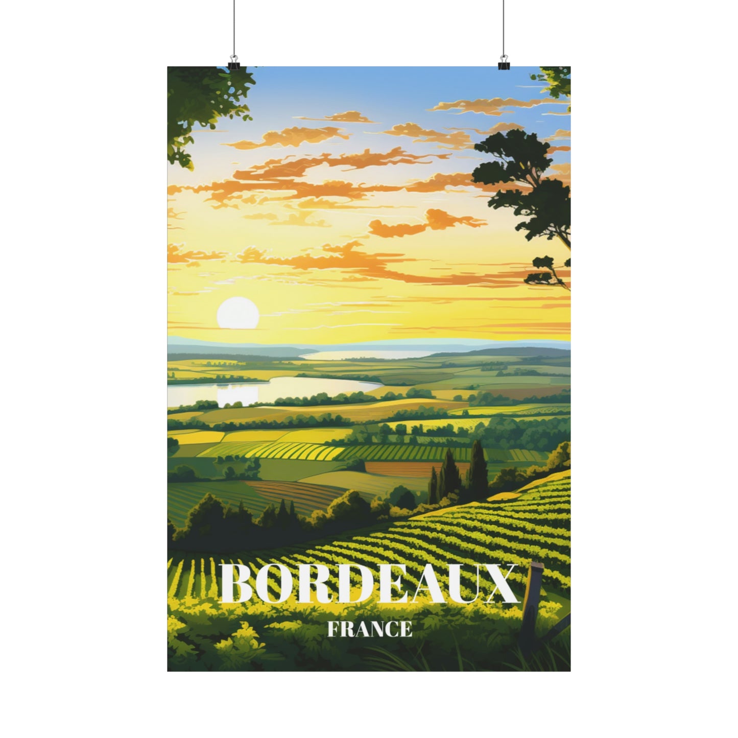 Bordeaux Wine Region Travel Poster, France Vineyard Wall Art Print